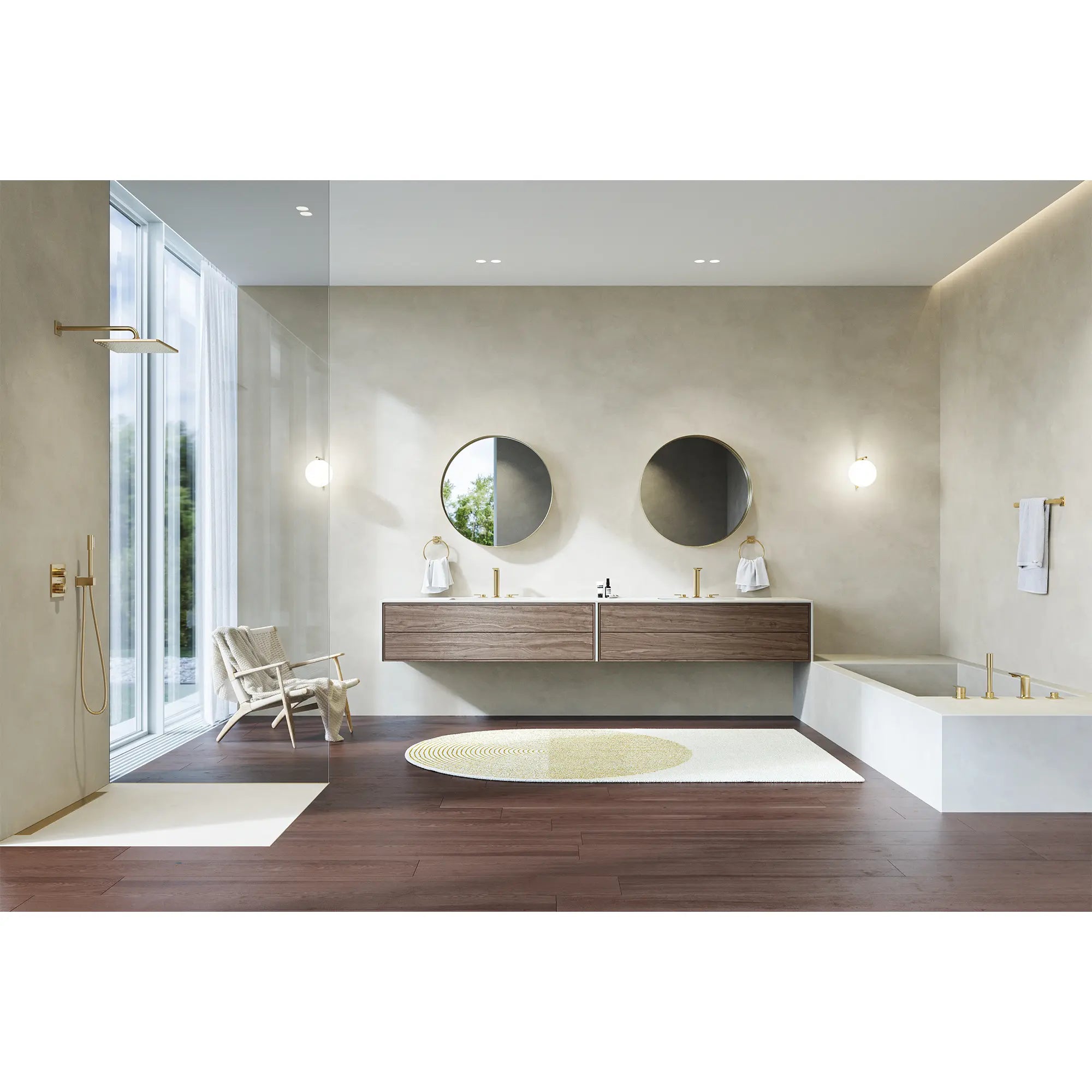 Pomme de douche 310 Mono, 12 po - 1 jet, 6,6 L/min (1,75 gpm) // AUBE FRAÎCHE BROSSÉ // 186615_Allure_EnvironmentFull_26570GN0_29178GN0_0001_Oct2023_0_CDNwebp.webp