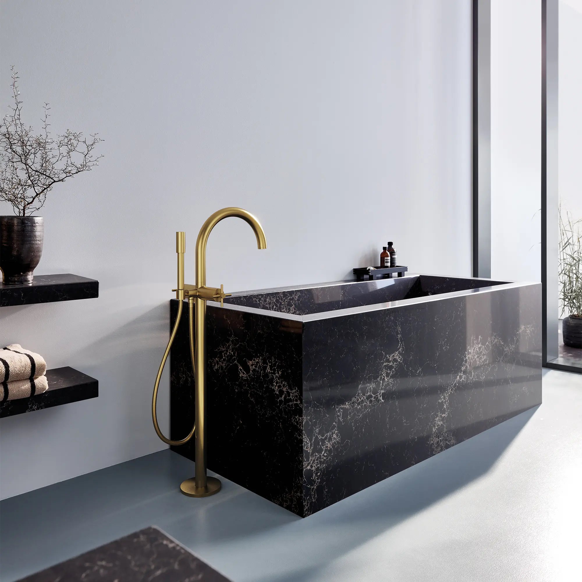 RotaFlex Boyau de douche métallique de 59 po // AUBE FRAÎCHE BROSSÉ // 186619_Atrio_EnvironmentCloseUp_28417GN0_0001_Oct2023_0_CDNwebp_8dea039b-59a5-4fea-8fab-61bf2d7cbcf0.webp