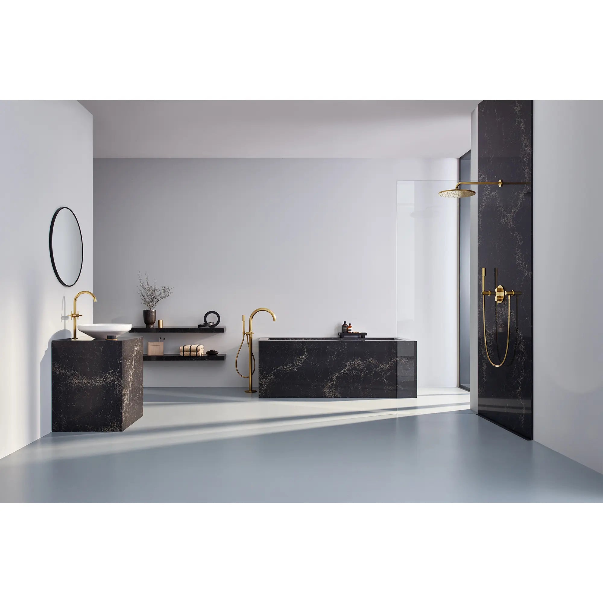 Pomme de douche 310 Mono de 12 po - 1 jet d’aspersion, 6,6 L/min (1,75 gpm) // AUBE FRAÎCHE BROSSÉ // 186625_Atrio_EnvironmentFull_26569GN0_0001_Oct2023_0_CDNwebp.webp