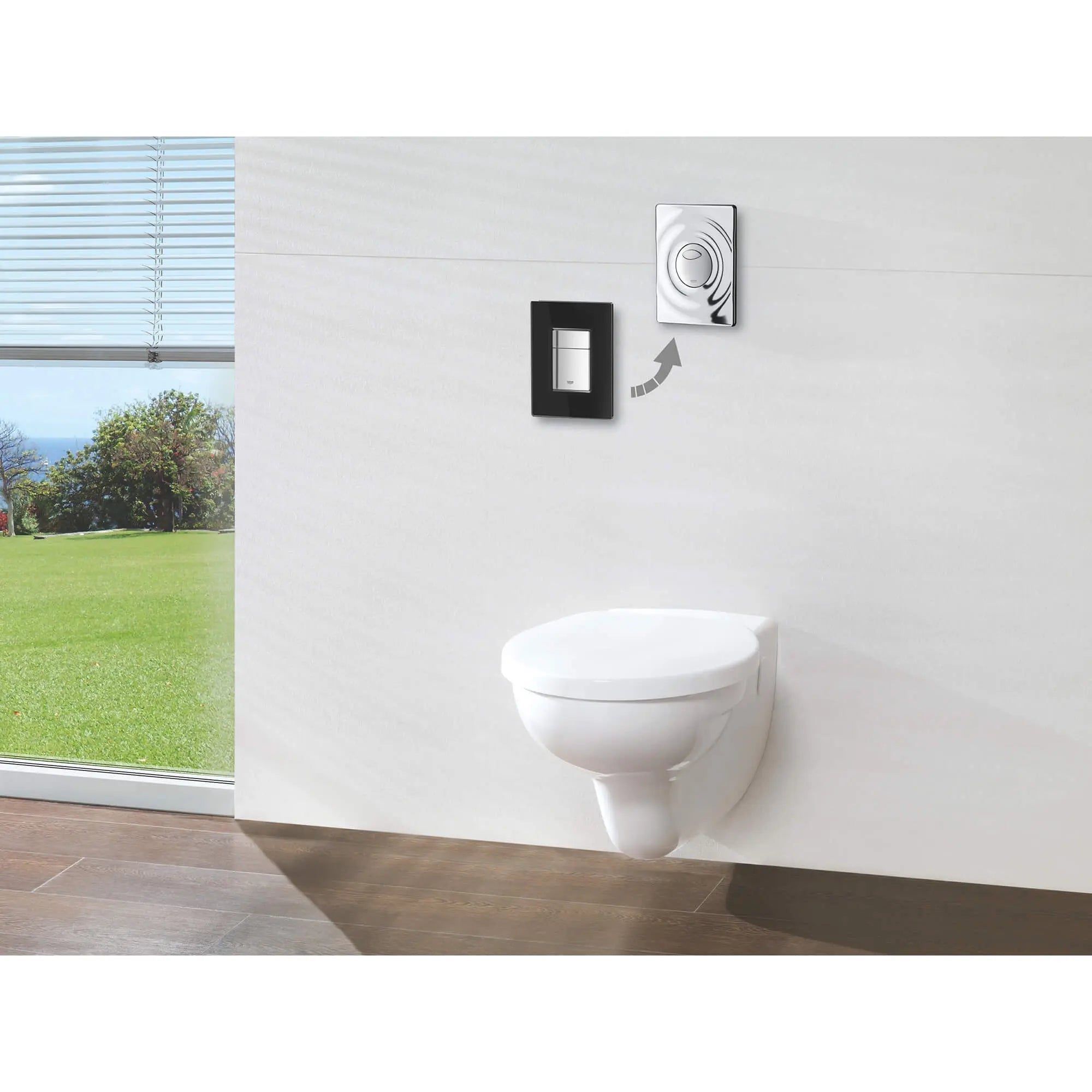 Plaque de commande Surf // CHROME STARLIGHT GROHE // 1919_38861000-wall-plate-enviro-4_0_CDNwebp.webp