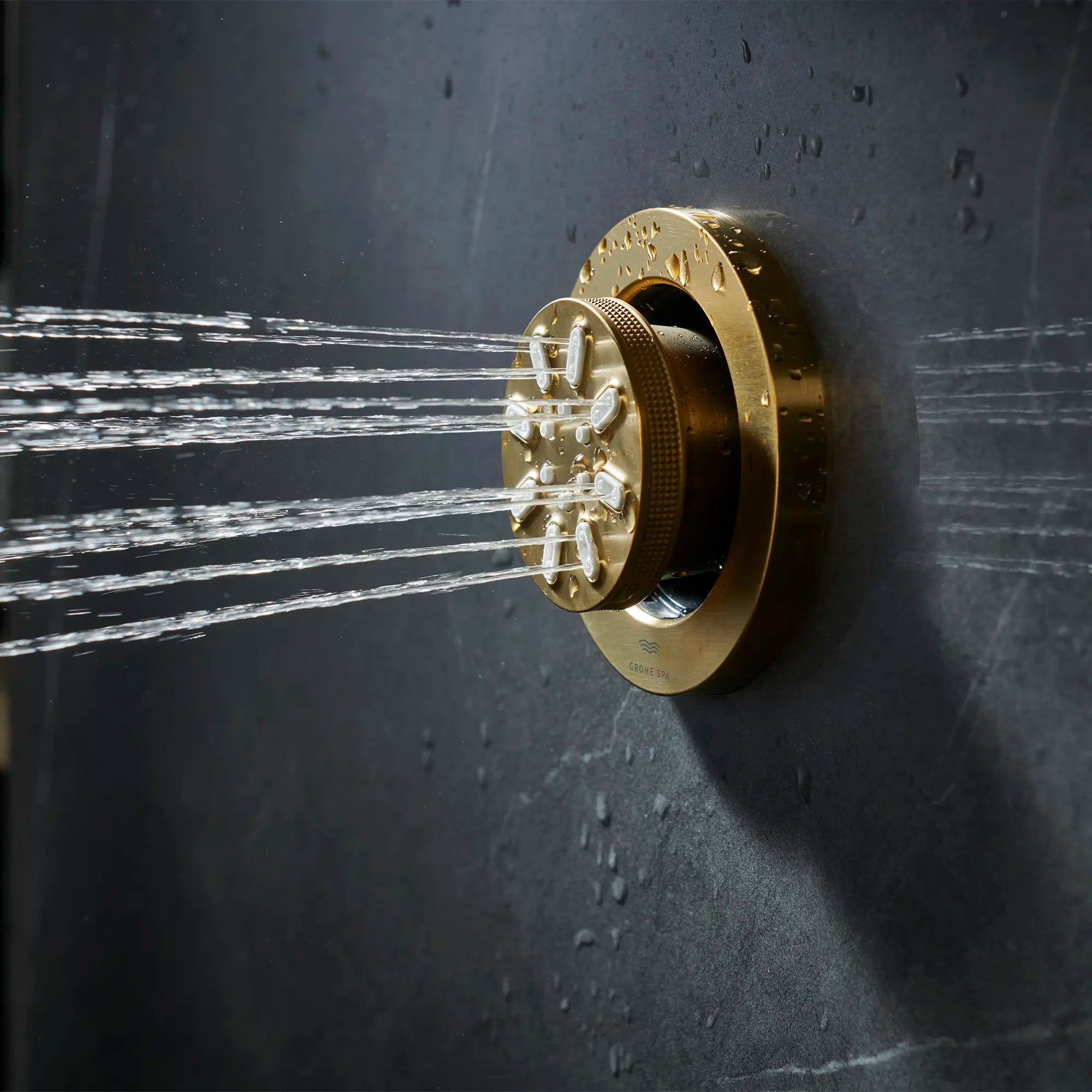 Douchette latérale - 2 jets, 0,9 gpm // AUBE FRAÎCHE BROSSÉ // 233682_RainshowerAqua_EnvironmentCloseUp_26744GN0_0004_Nov2023_CDNwebp.webp