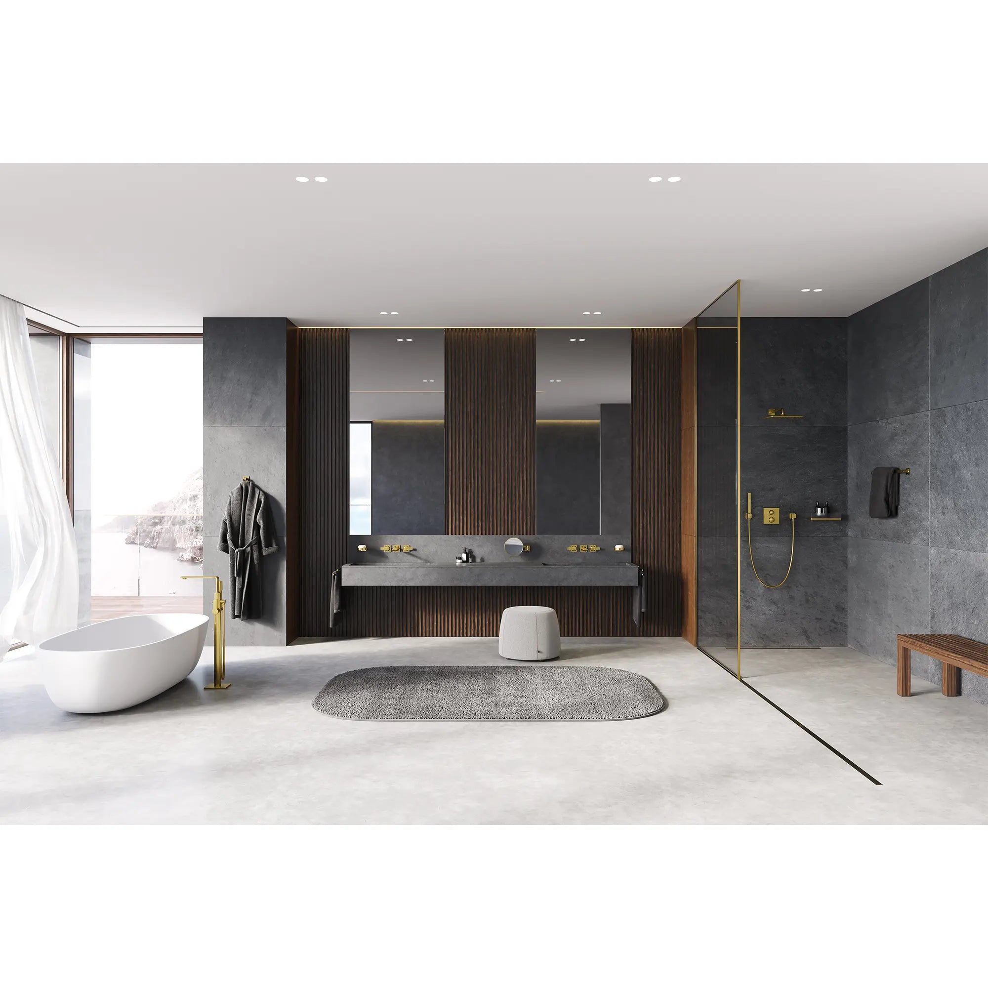 Pomme de douche 310 Mono, 12 po - 1 jet, 6,6 L/min (1,75 gpm) // AUBE FRAÎCHE BROSSÉ // 233787_Allure_EnvironmentFull_25222GN1_20586GN1_26867GN0_29178GN1_26570GN0_0001_Nov2023_CDNwebp.webp