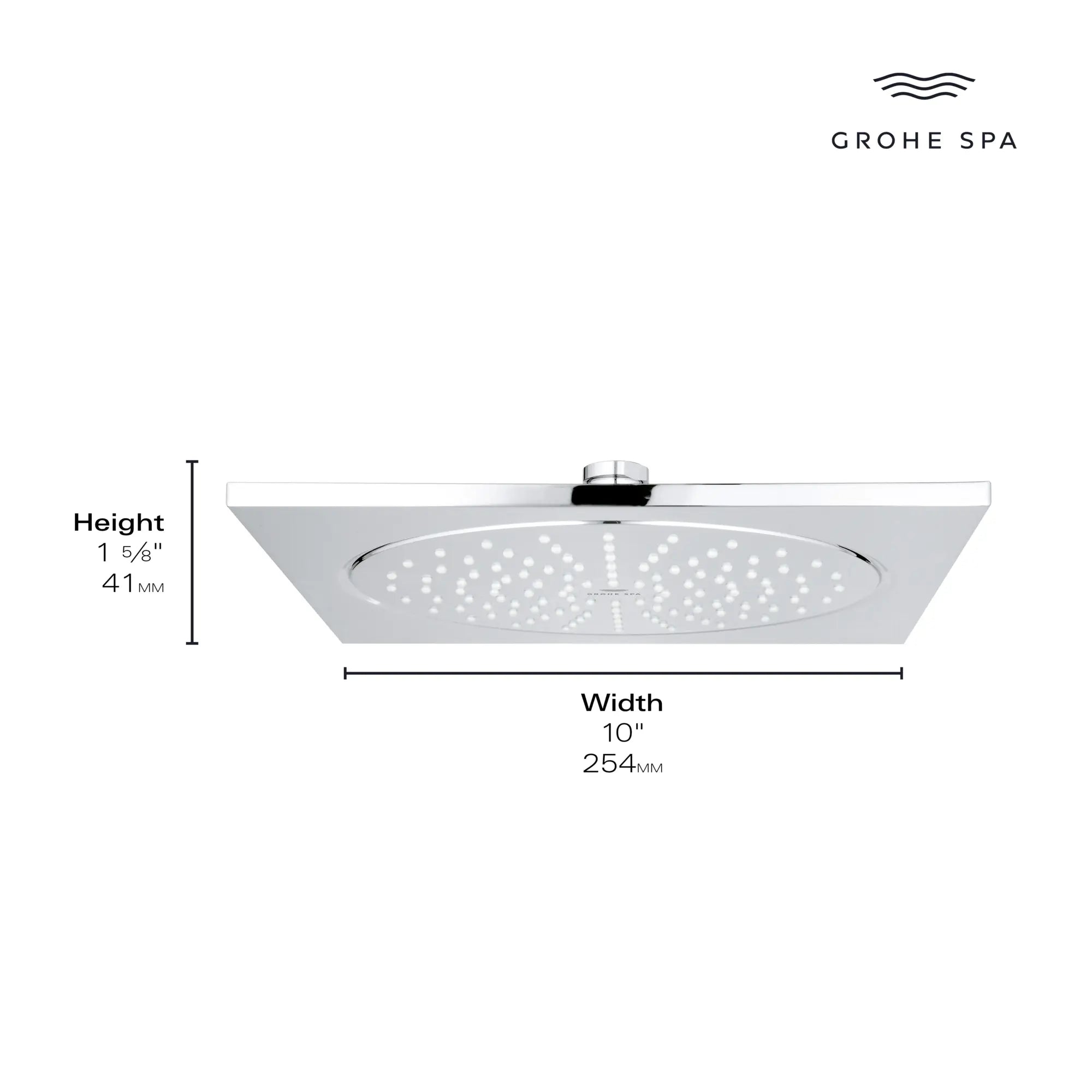 Pomme de douche de 10 po, 1 jet, 6,6 L/min (1,75 gpm) // CHROME STARLIGHT GROHE // 234108_FSeries_Infographic_26872_0002_DEC2023_0_CDNwebp.webp
