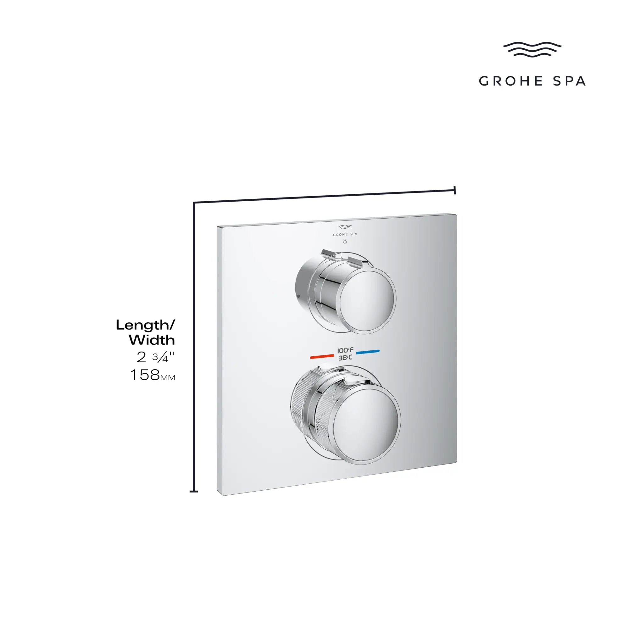 Garniture de robinet thermostatique à 2 poignées à fonction simple // CHROME STARLIGHT GROHE // 234117_Allure_Infographic_29177_0002_DEC2023_CDNwebp.webp