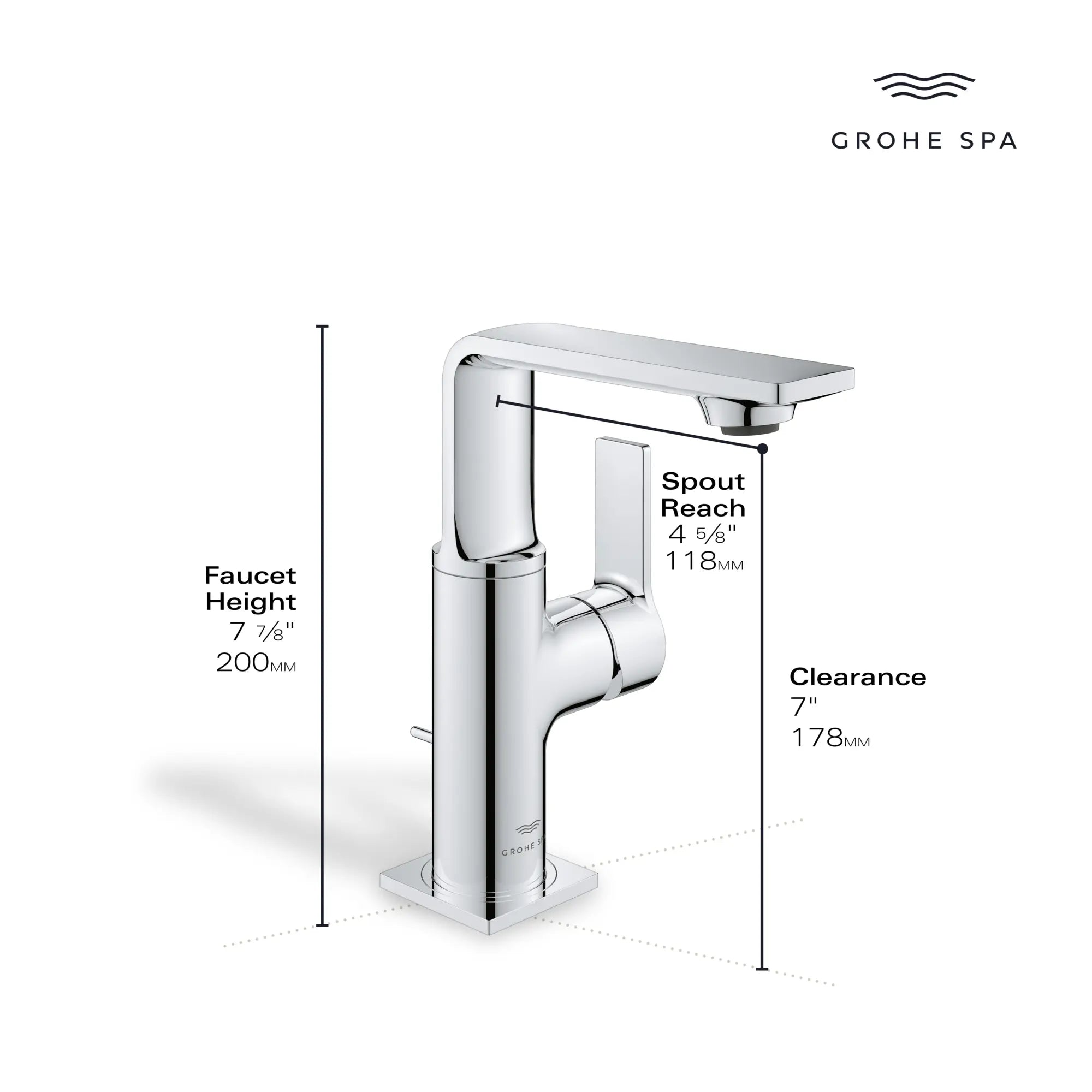 Robinet moyen, monotrou, à poignée simple, 4,5 L/min (1,2 gpm) // CHROME STARLIGHT GROHE // 234129_Allure_Infographic_23857_0002_DEC2023_1_CDNwebp.webp