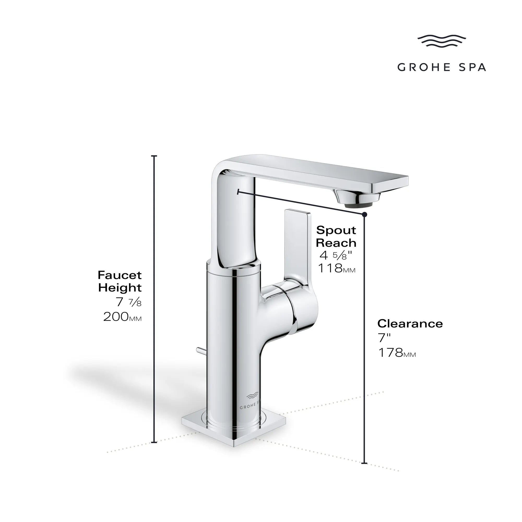Robinet moyen, monotrou, à poignée simple, 4,5 L/min (1,2 gpm) // CHROME STARLIGHT GROHE // 234129_Allure_Infographic_23857_0002_DEC2023_CDNwebp.webp