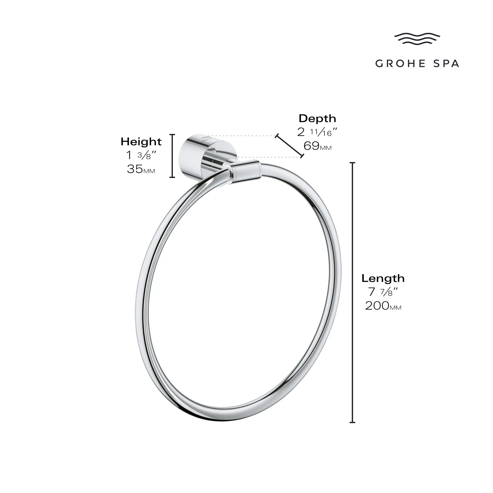 Anneau à serviette 8 po // CHROME STARLIGHT GROHE // 235629_Atrio_Infographic_40887_0001_JAN2024_1_CDNwebp.webp