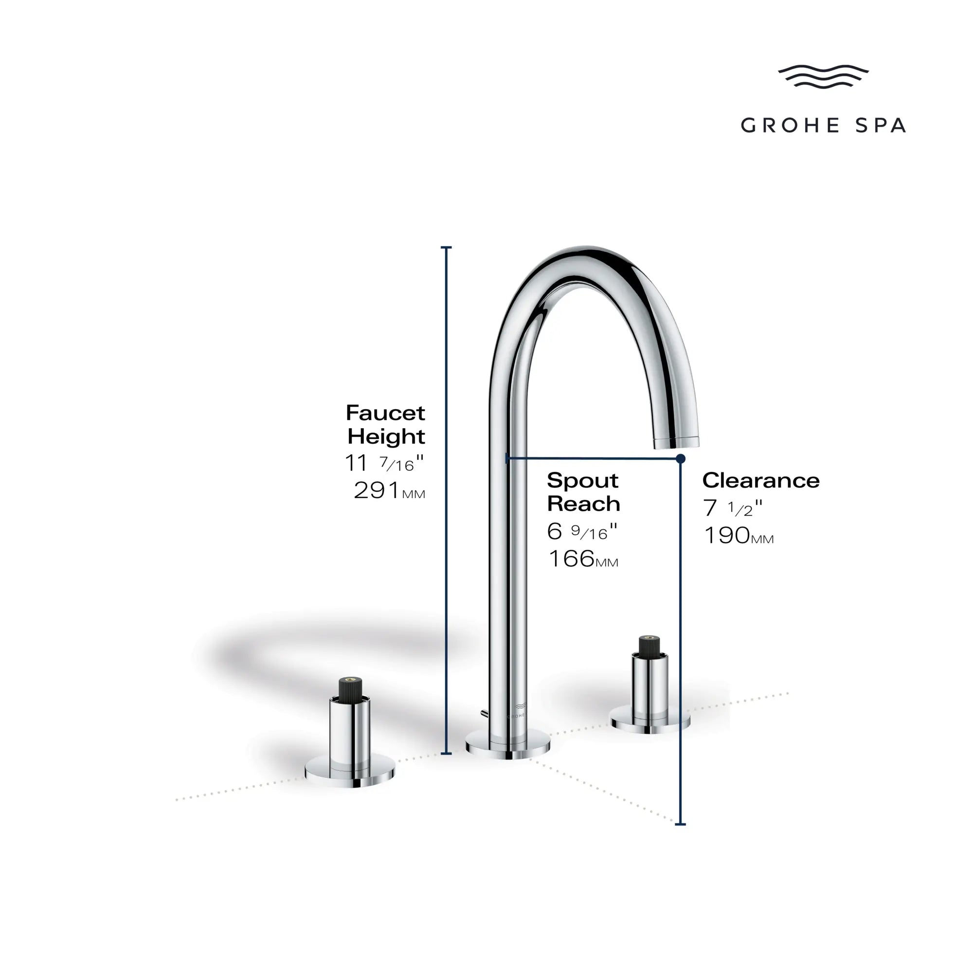 Robinet Moyen pour salle de bain, 8 po, 2 poignées, 4,5 L/min (1,2 gpm) // CHROME STARLIGHT GROHE // 235656_Atrio_Infographic_20659_0001_APR2026_1_CDNwebp.webp