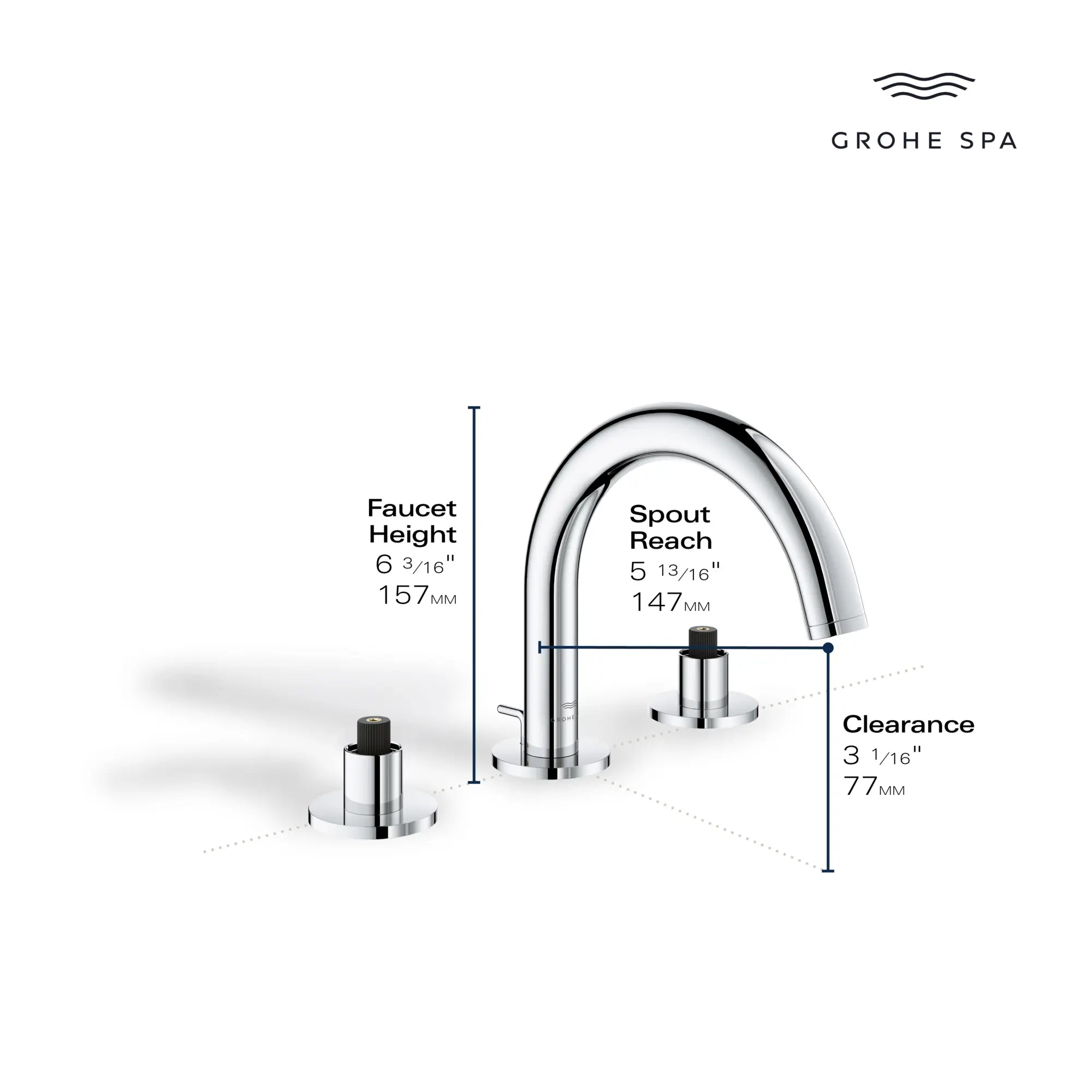 Petit robinet de salle de bain, 8 po, à deux poignée, 4,5 L/min (1,2 gpm) // CHROME STARLIGHT GROHE // 235658_Atrio_Infographic_20660_0001_APR2026_2_CDNwebp.webp