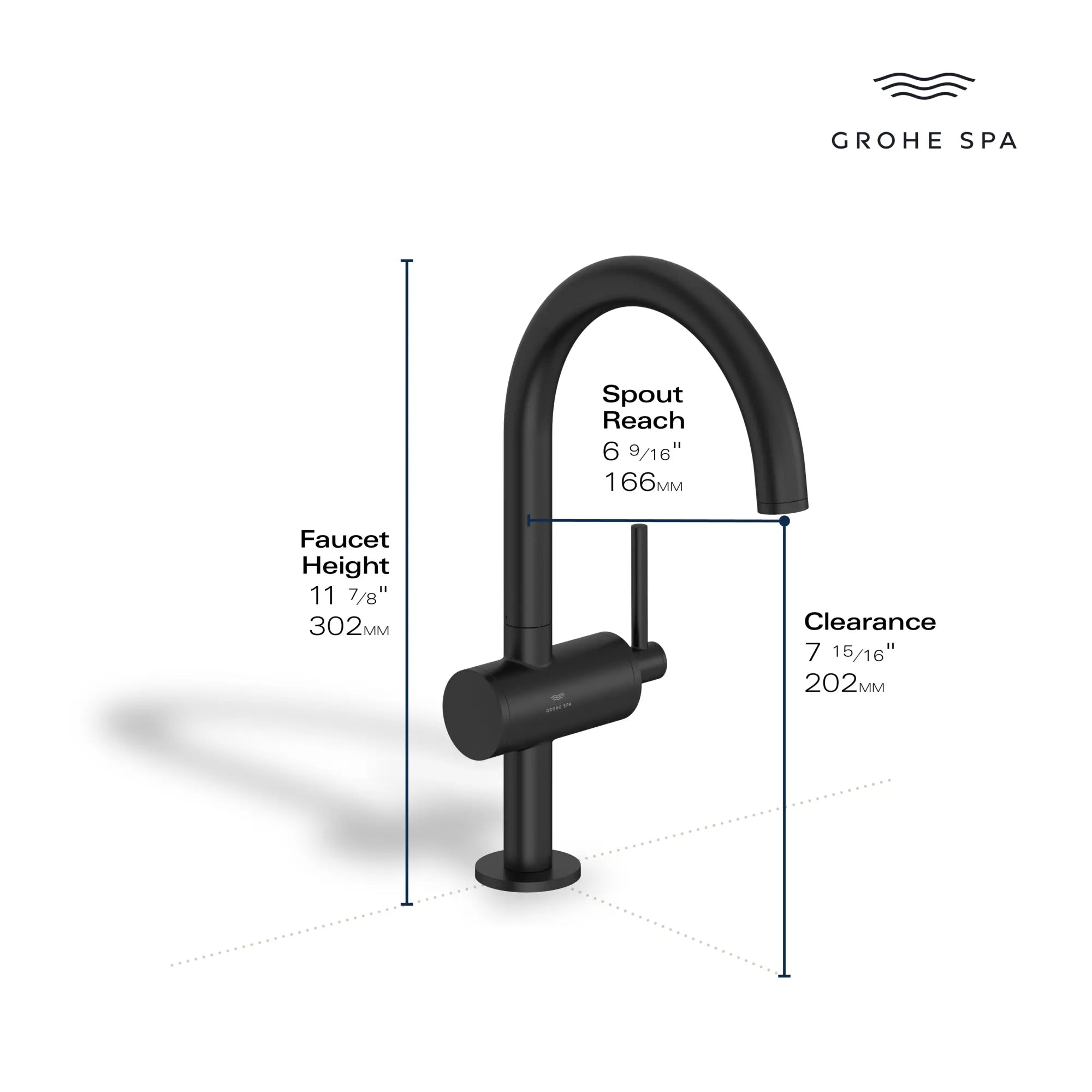 Grand robinet monotrou pour salle de bain, à poignée simple, 4,5 L/min (1,2 gpm) // CHROME STARLIGHT GROHE // 235661_Atrio_Infographic_24350_0002_JAN2024_CDNwebp.webp