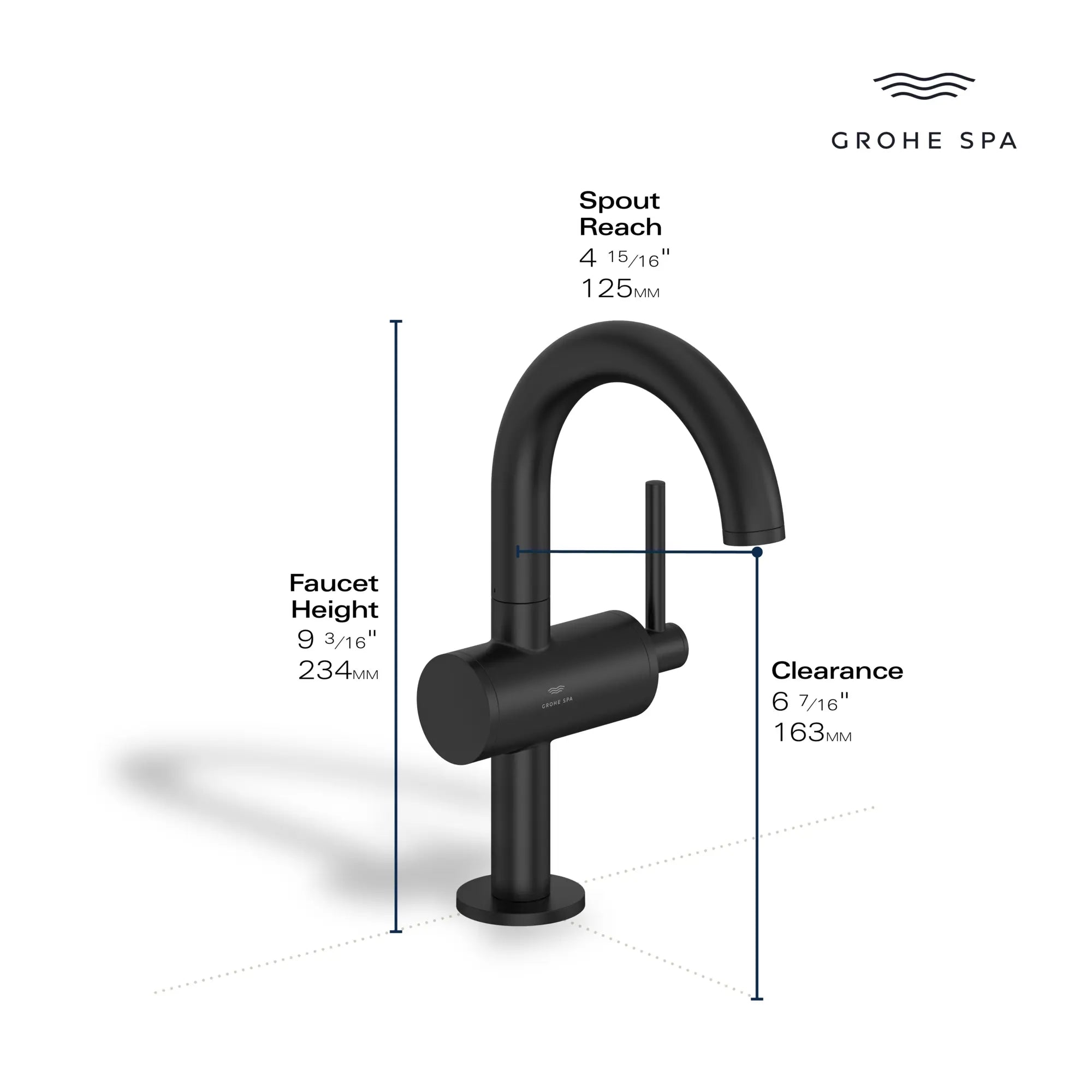 Grand robinet monotrou pour salle de bain, à poignée simple, 4,5 L/min (1,2 gpm) // CHROME STARLIGHT GROHE // 235662_Atrio_Infographic_24351_0002_JAN2024_CDNwebp.webp