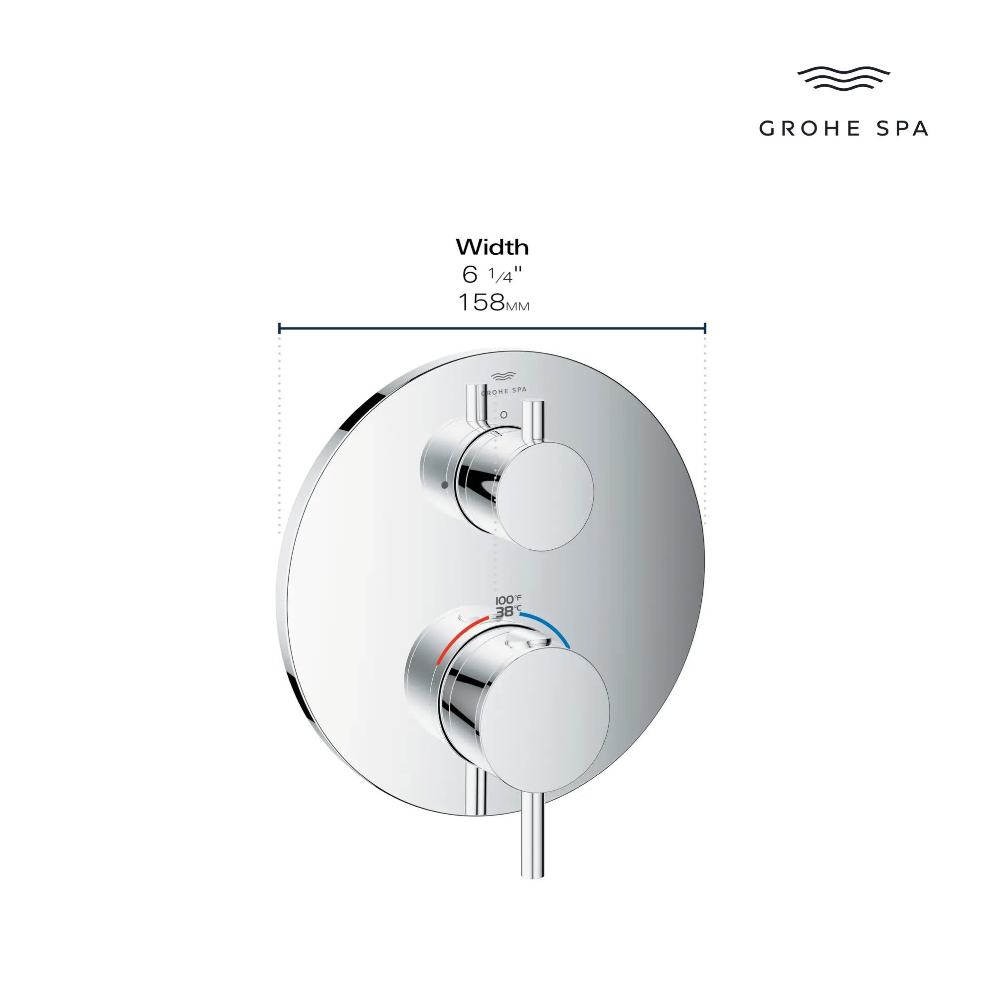 Garniture de robinet thermostatique à fonction simple, 2 poignées // CHROME STARLIGHT GROHE // 235664_Atrio_Infographic_24360_0001_APR2026_1_CDNwebp.webp