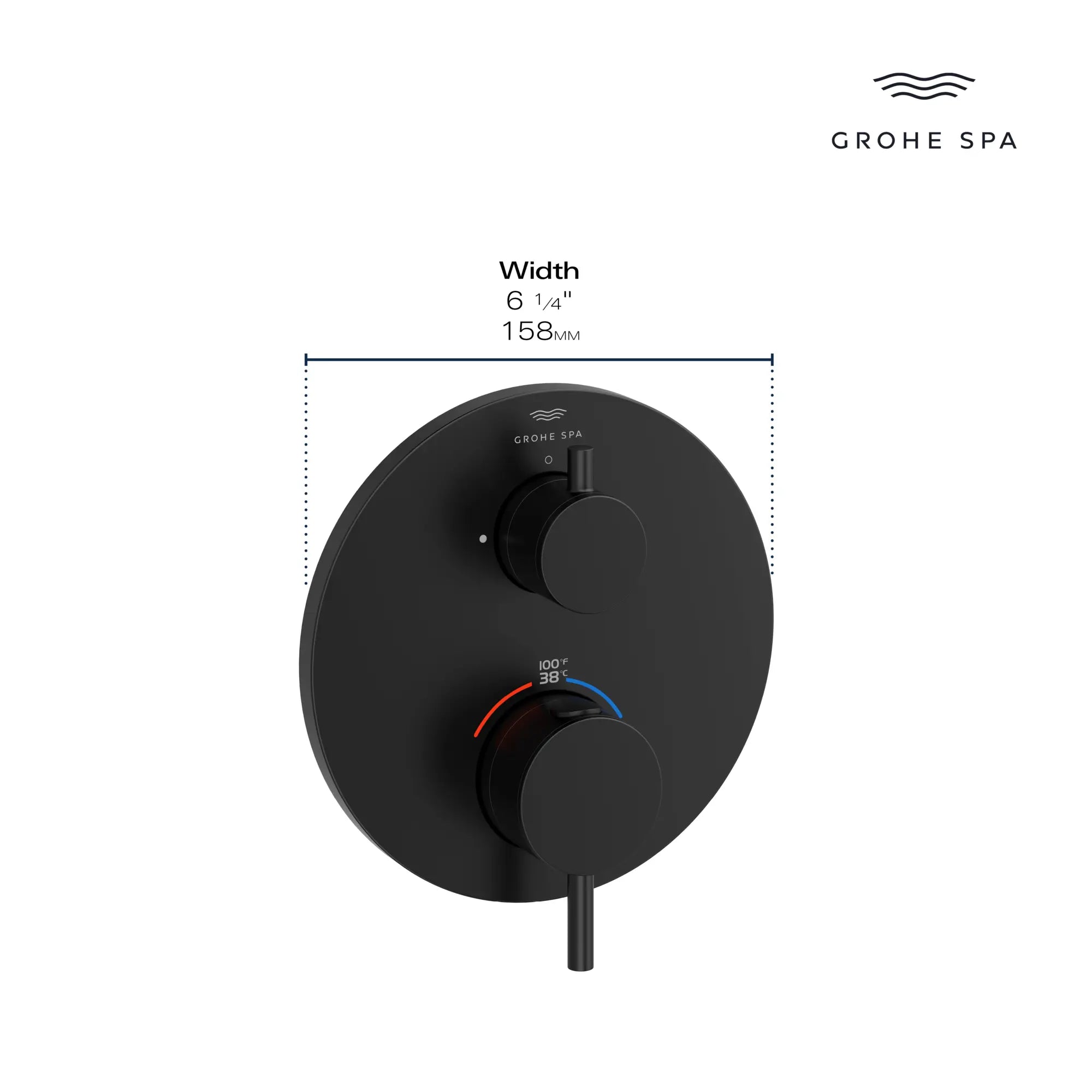 Garniture de robinet thermostatique à fonction simple, 2 poignées // CHROME STARLIGHT GROHE // 235664_Atrio_Infographic_24360_0002_JAN2024_CDNwebp.webp