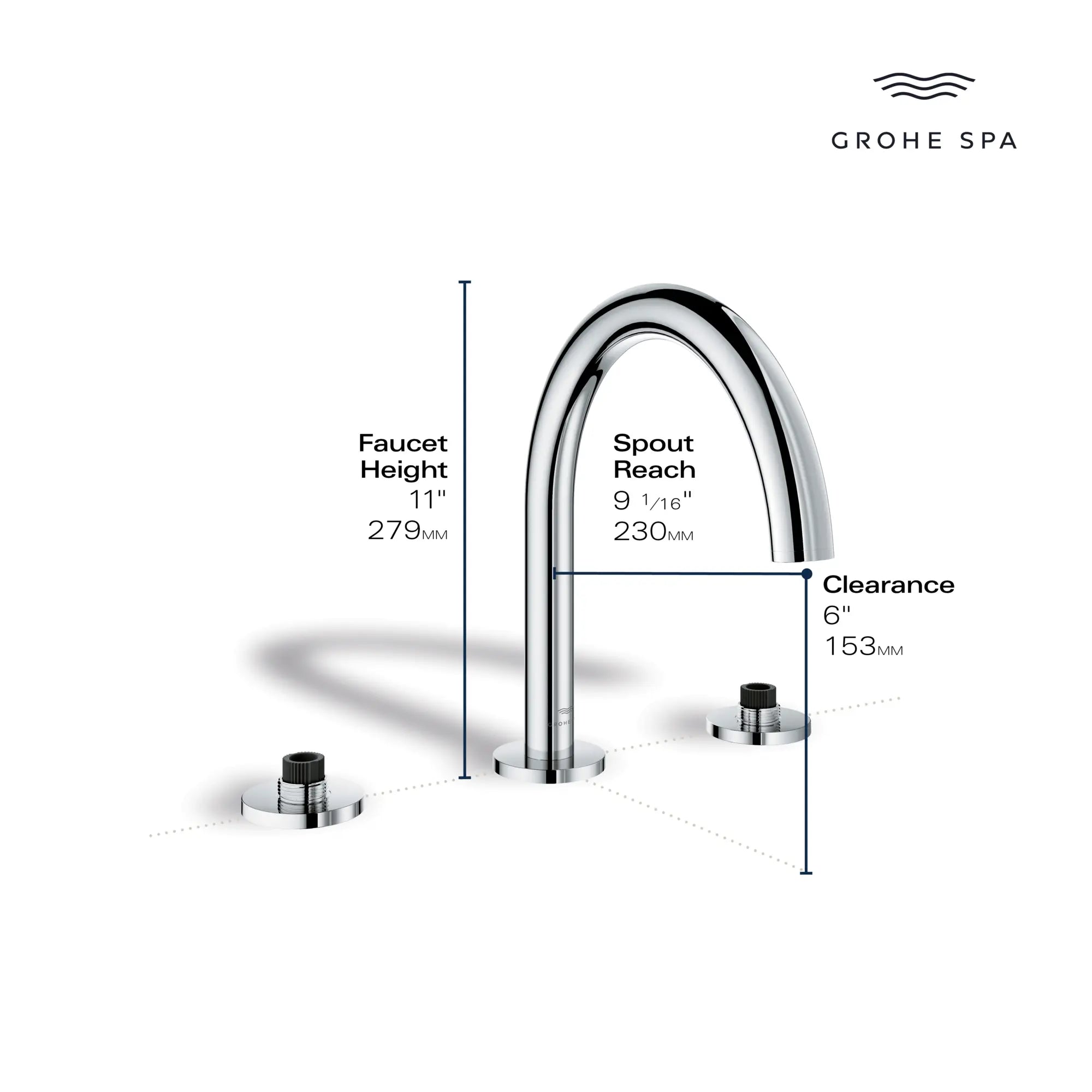 Robinet de baignoire romaine 3 trous, 2 poignées, à montage sur tablier // CHROME STARLIGHT GROHE // 235670_Atrio_Infographic_25273_0001_APR2026_1_CDNwebp.webp