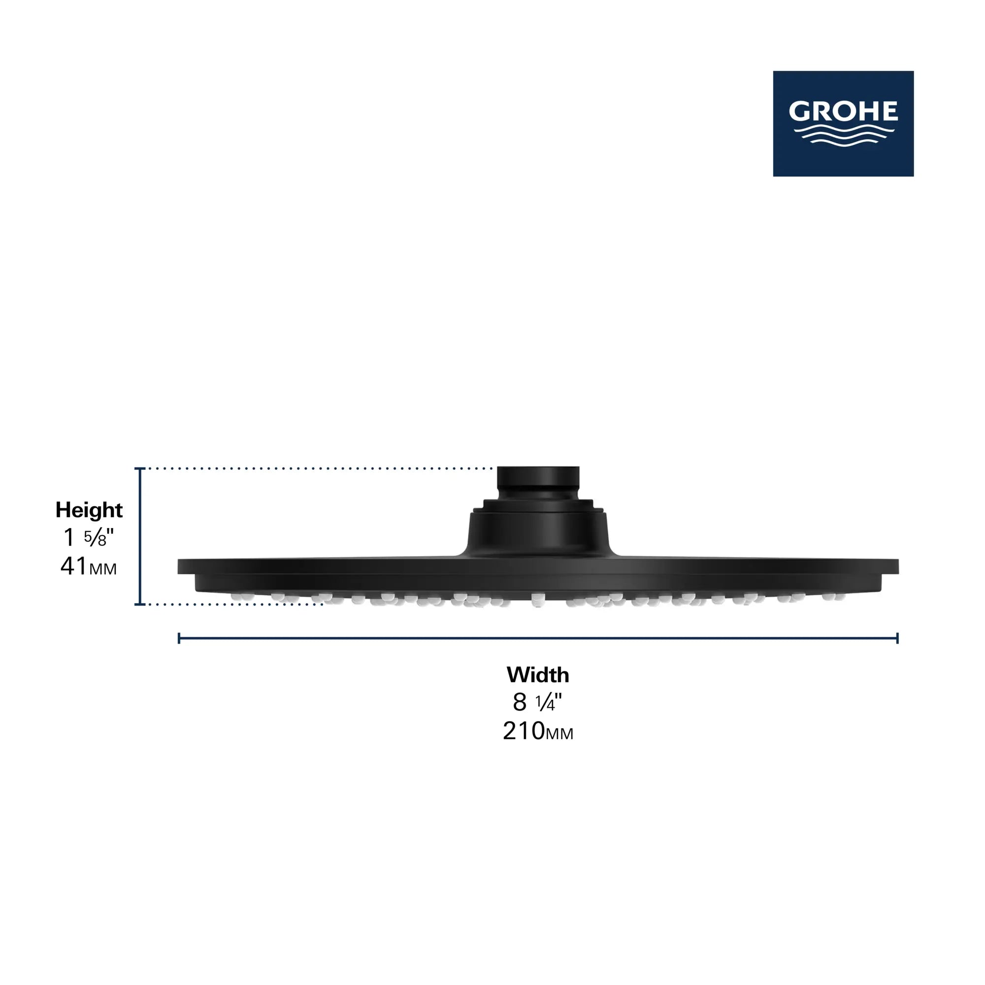 Pomme de douche 210 de 8 po - 1 jet, 6,6 L/min (1,75 gpm) // CHROME STARLIGHT GROHE // 235682_Rainshower_Infographic_27814_0002_JAN2024_CDNwebp.webp