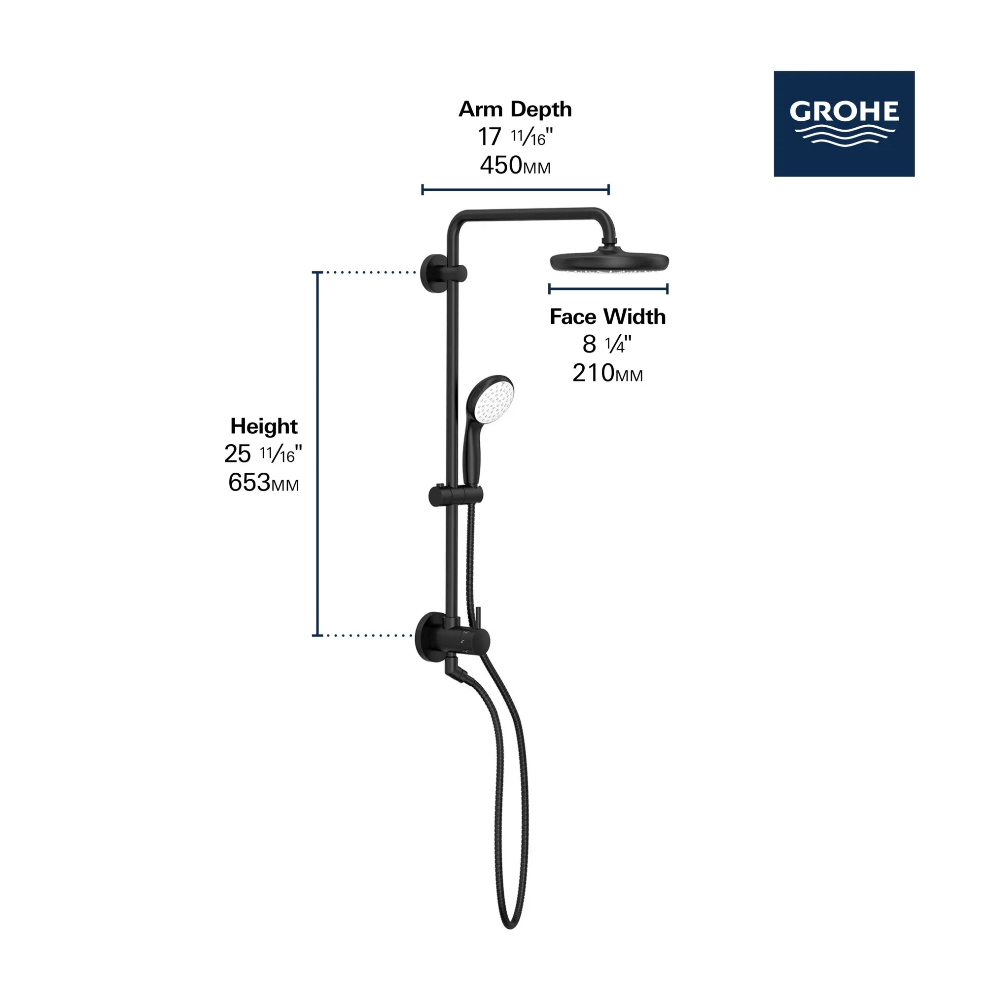 Système de douche Tempesta de 25 po, 6.6 L/min (1.75 gpm) // CHROME STARLIGHT GROHE // 235694_Tempesta_Infographic_26123_0002_JAN2024_CDNwebp.webp