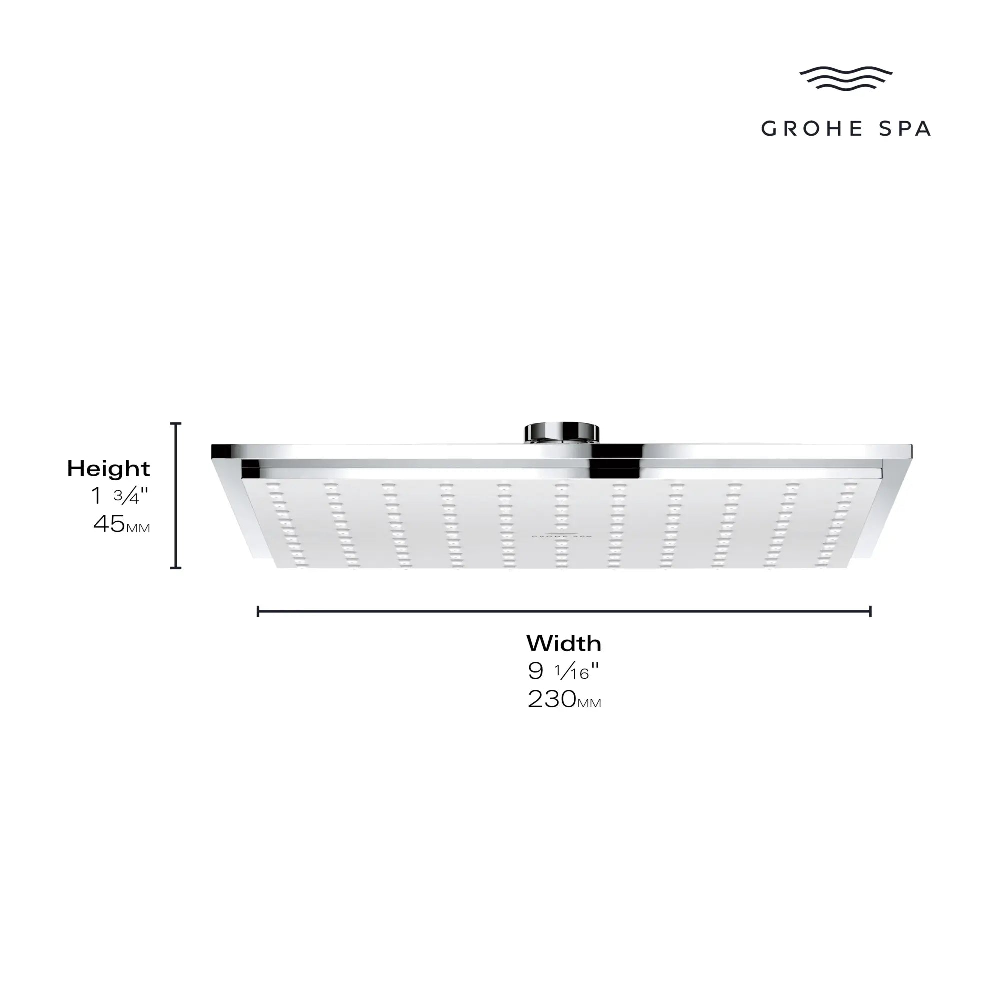 Pomme de douche 230, 9 po, 1 jet, 6,6 L/min (1,75 gpm) // CHROME STARLIGHT GROHE // 236650_Allure_Infographic_26868_0002_JAN2024_CDNwebp_5f3c48e6-c38c-476b-9f25-517094708a26.webp