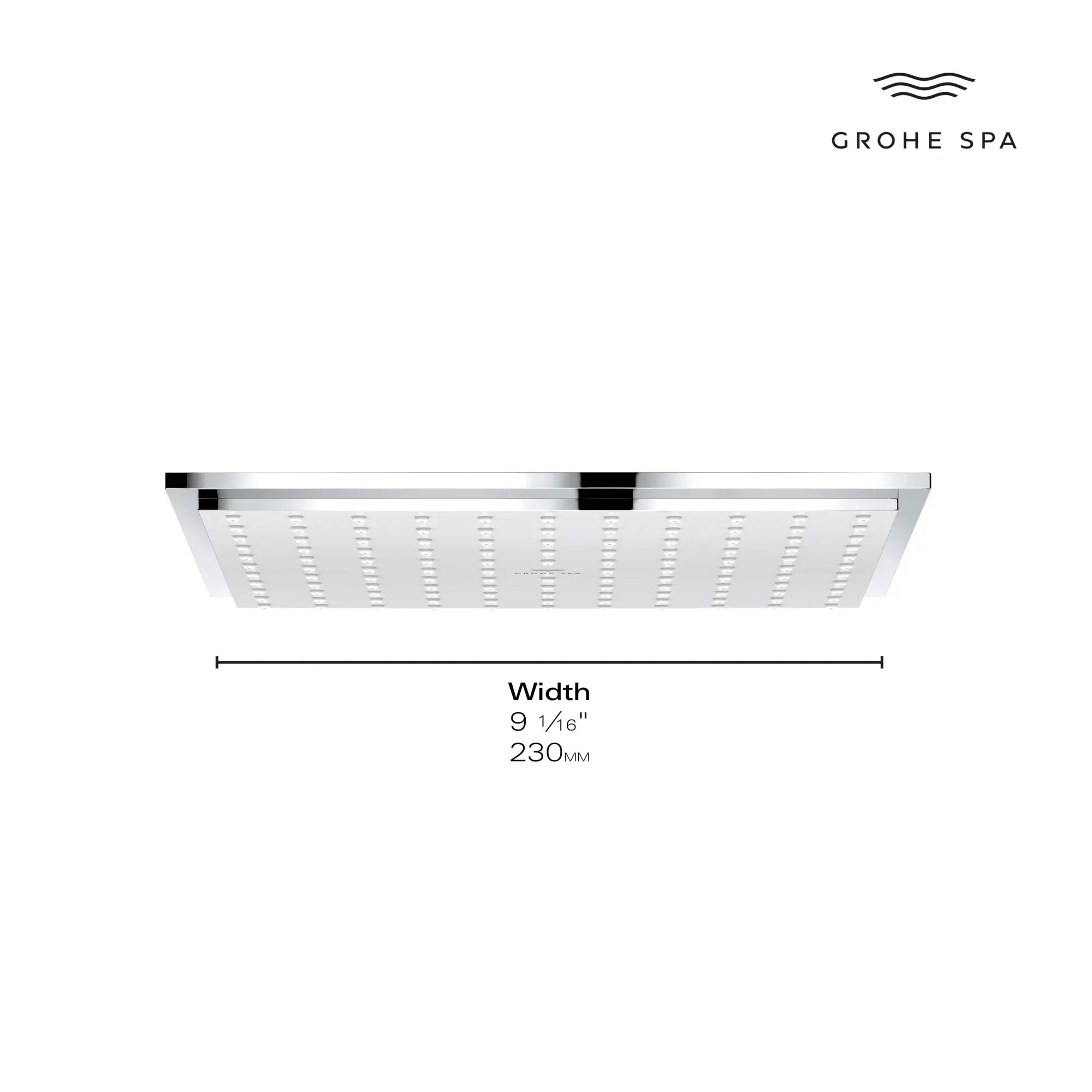 Pomme de douche 230 pour plafond, 9 po, 1 jet, 6,6 L/min (1,75 gpm) // CHROME STARLIGHT GROHE // 236652_Allure_Infographic_26869_0002_JAN2024_CDNwebp.webp