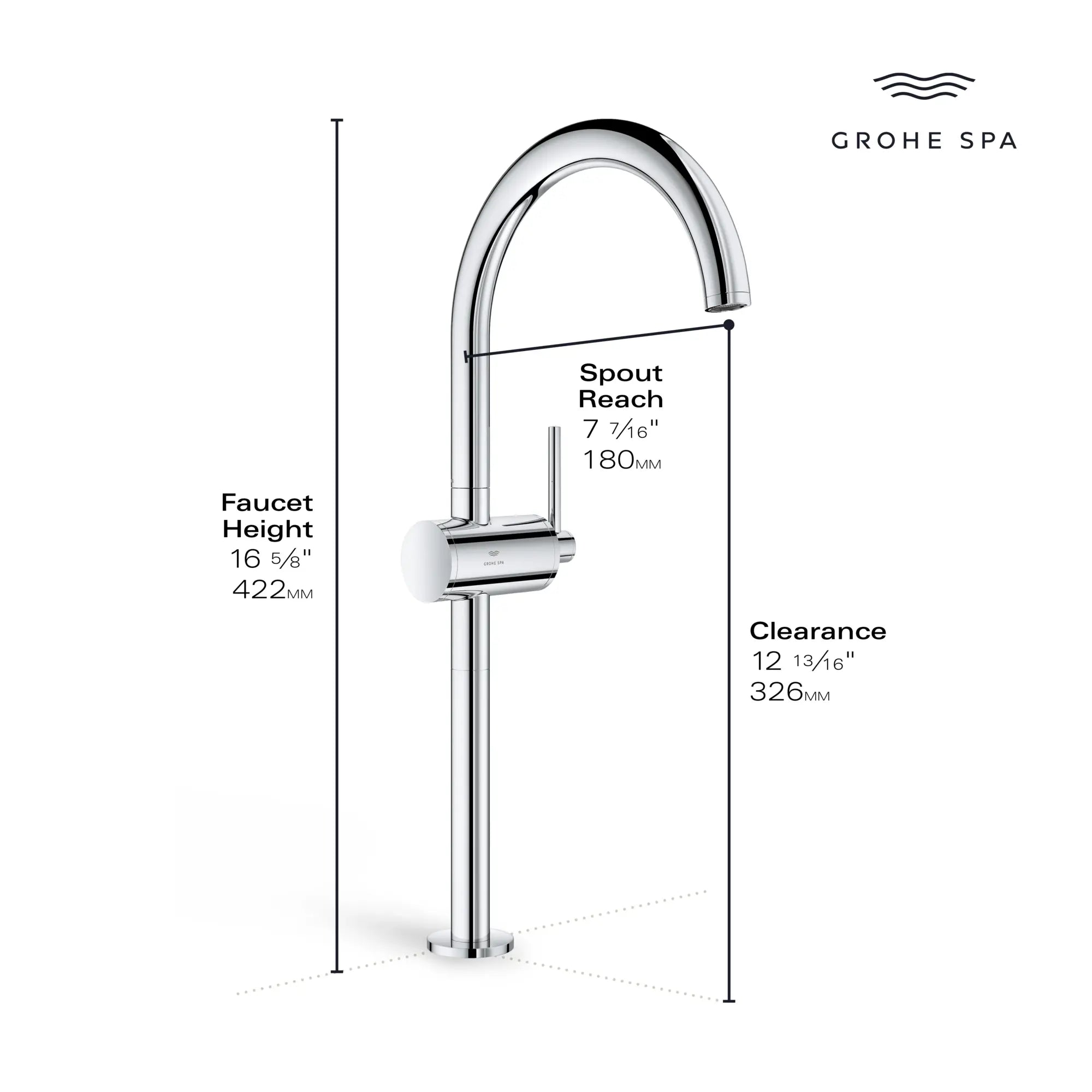 Robinet monotrou pour vasque, à poignée simple, 4,5 L/min (1,2 gpm) // CHROME STARLIGHT GROHE // 236653_Atrio_Infographic_24352_0002_JAN2024_1_CDNwebp.webp