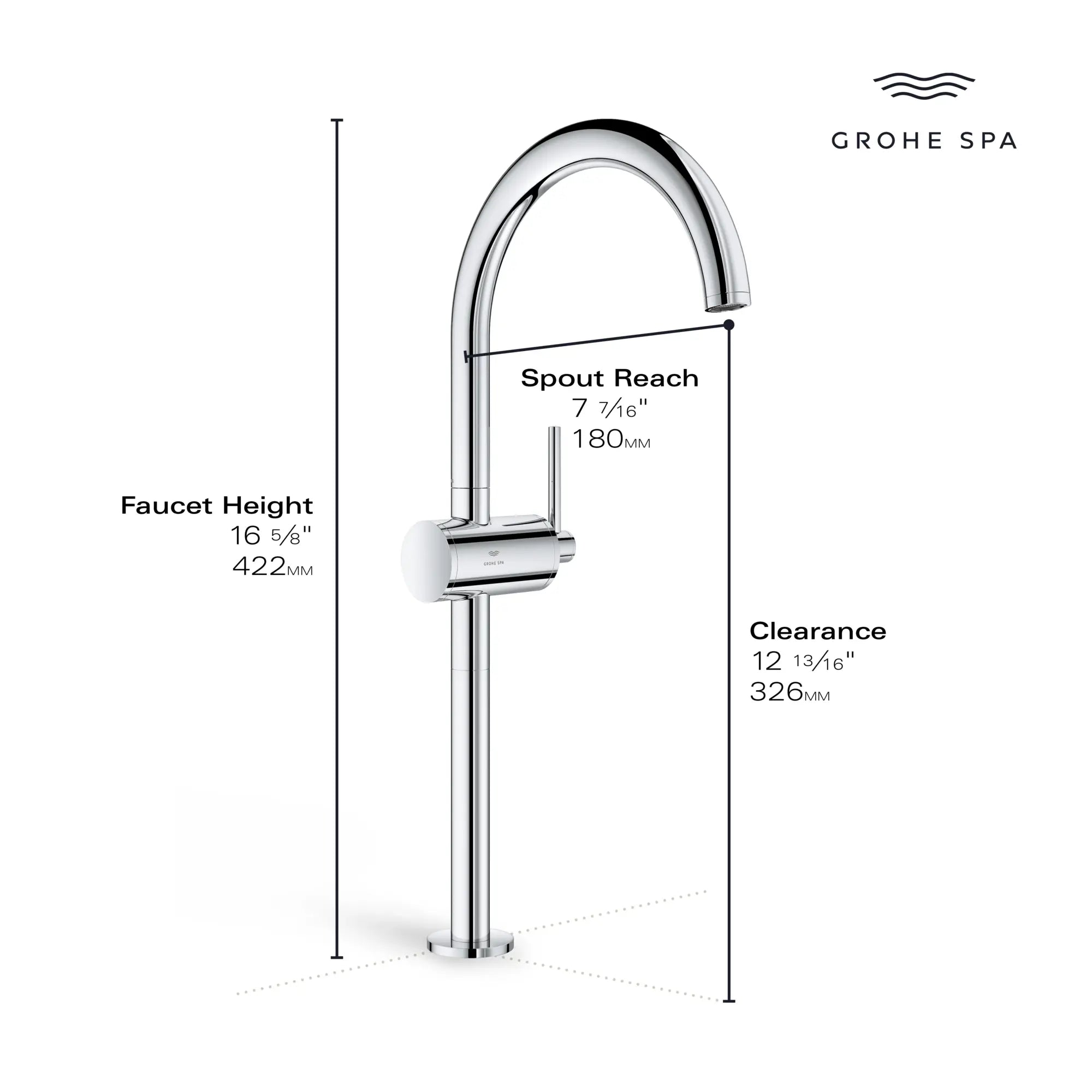 Robinet monotrou pour vasque, à poignée simple, 4,5 L/min (1,2 gpm) // CHROME STARLIGHT GROHE // 236653_Atrio_Infographic_24352_0002_JAN2024_CDNwebp.webp