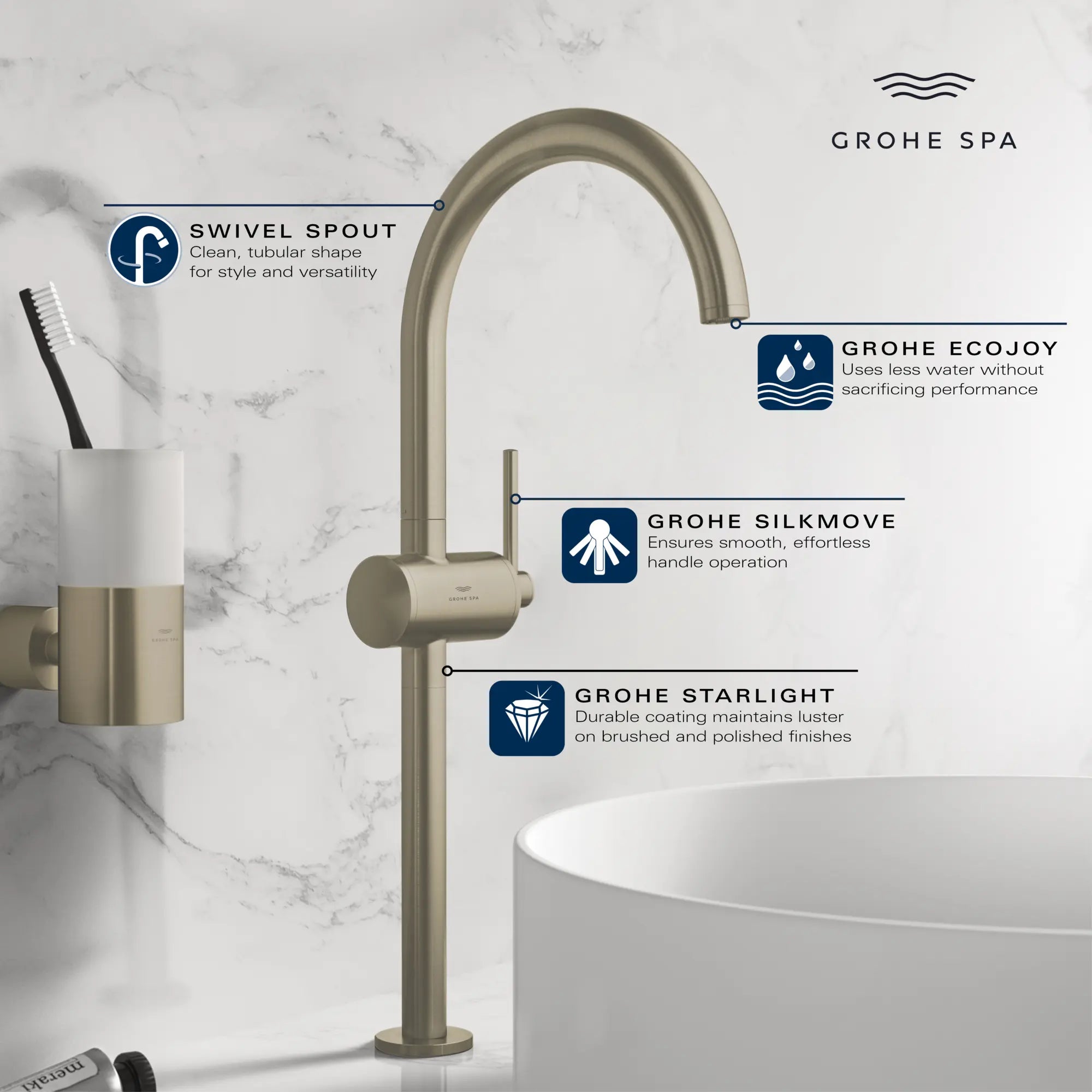 Robinet monotrou pour vasque, à poignée simple, 4,5 L/min (1,2 gpm) // CHROME STARLIGHT GROHE // 236654_Atrio_Infographic_24352_0001_JAN2024_CDNwebp.webp