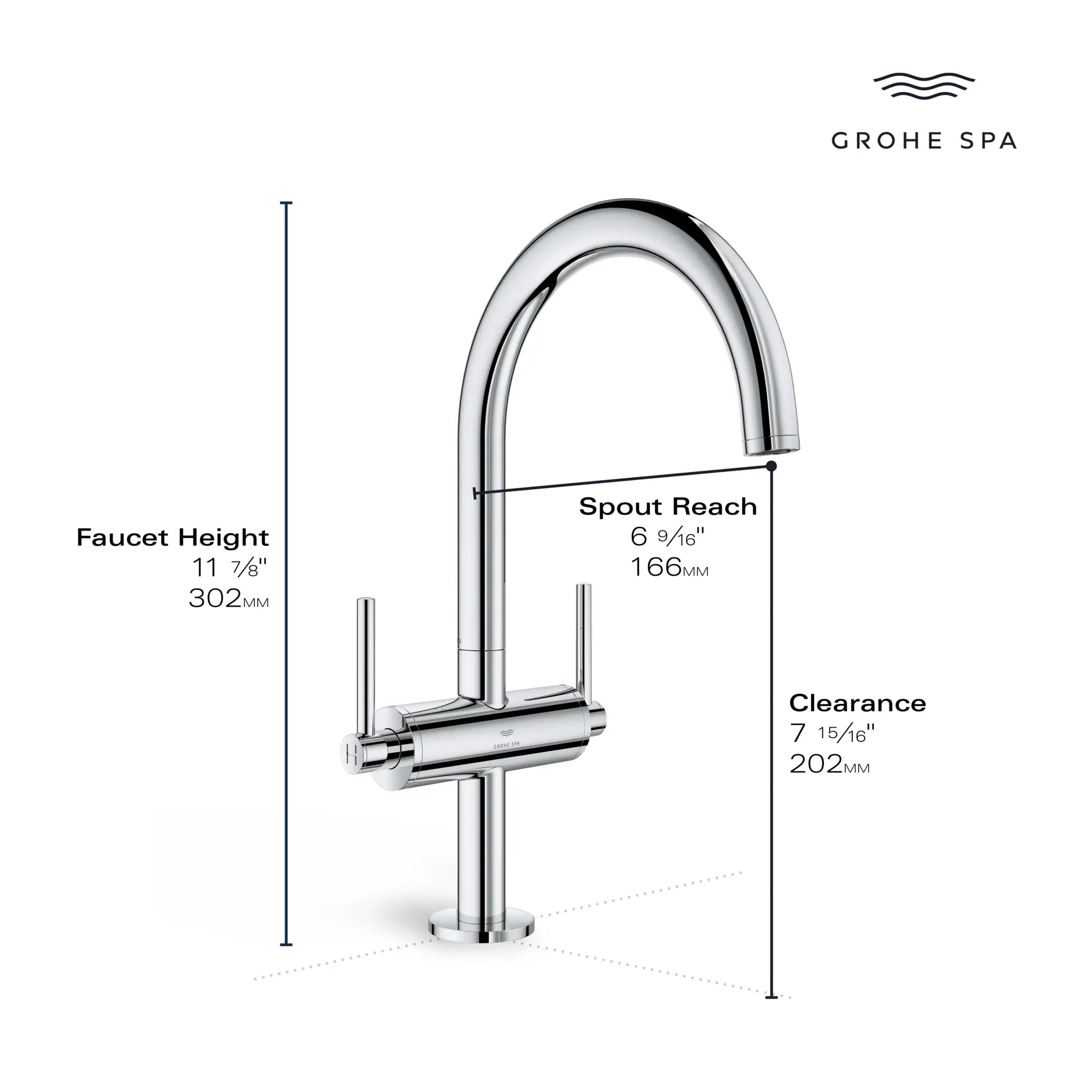 Grand robinet monotrou à deux poignées pour salle de bain 4,5 L/min (1,2 gpm)  // CHROME STARLIGHT GROHE // 236655_Atrio_Infographic_21146_0002_JAN2024_0_CDNwebp.webp