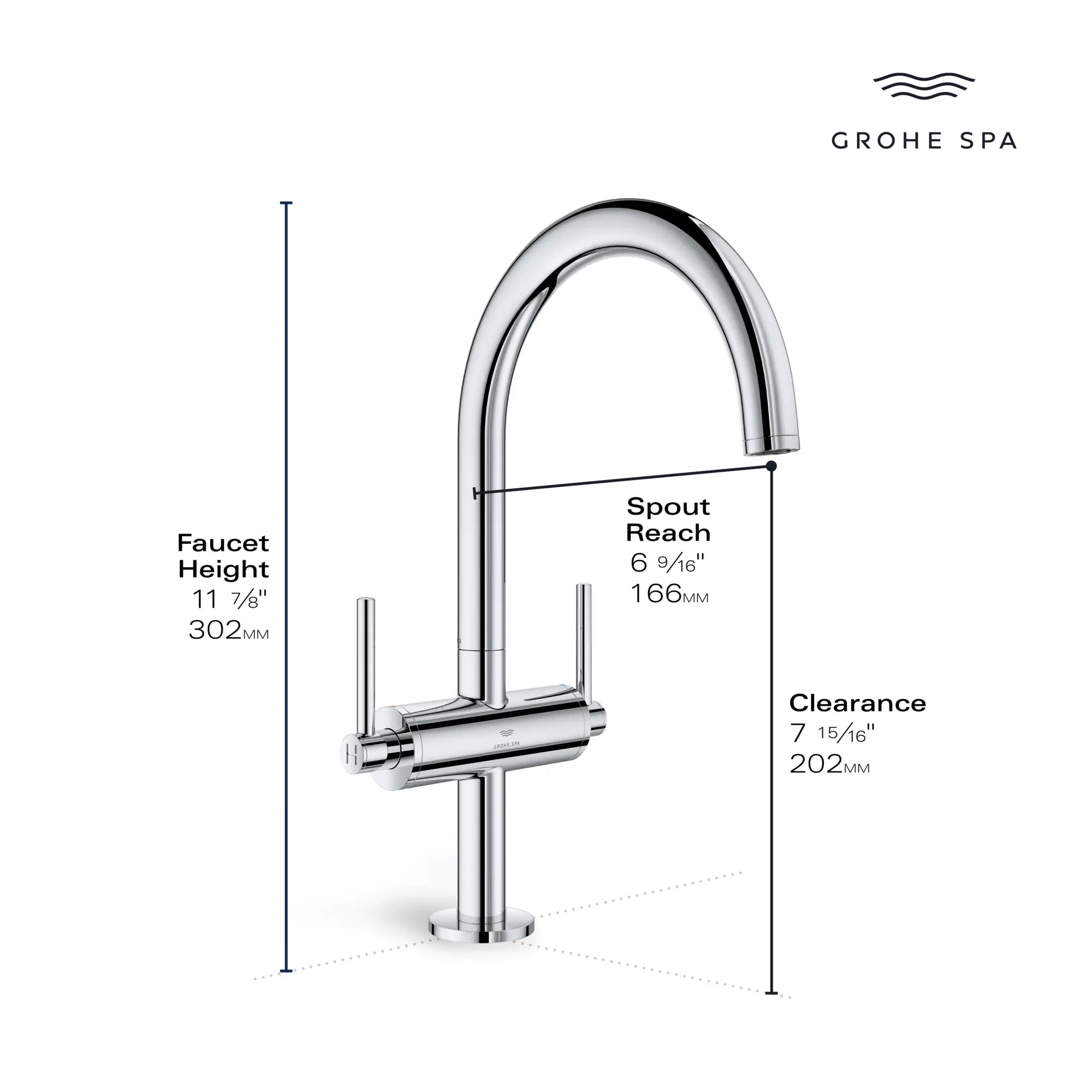 Grand robinet monotrou à deux poignées pour salle de bain 4,5 L/min (1,2 gpm) // CHROME STARLIGHT GROHE // 236655_Atrio_Infographic_21146_0002_JAN2024_1_CDNwebp.webp