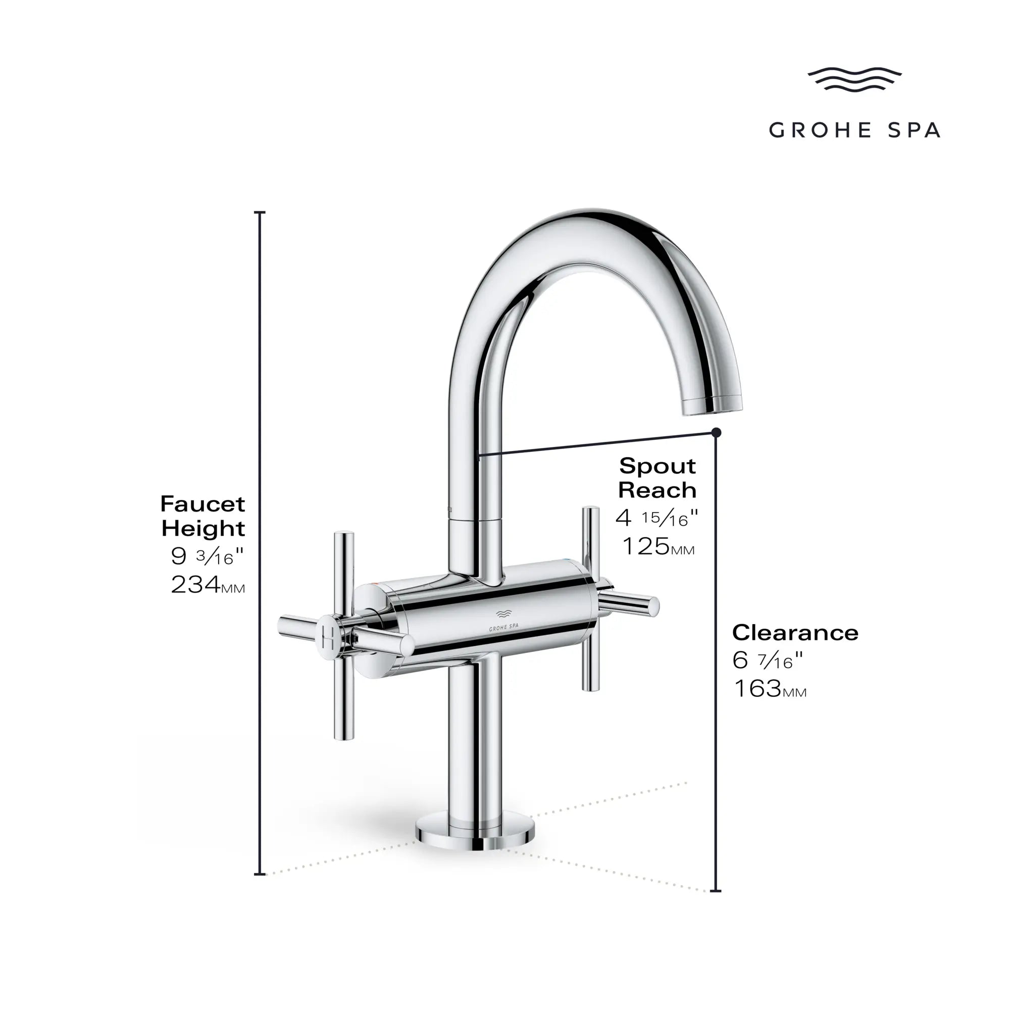Robinet moyen monotrou à deux poignée pour salle de bain, 4,5 L/min (1,2 gpm) // CHROME STARLIGHT GROHE // 236657_Atrio_Infographic_21148_0002_JAN2024_1_CDNwebp.webp