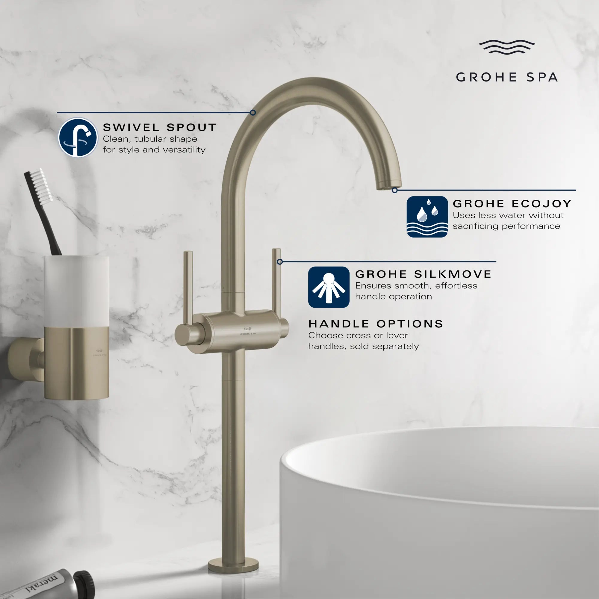 Robinet monotrou pour vasque, à deux poignée, à montage sur plan 4,5 L/min (1,2 gpm) // CHROME STARLIGHT GROHE // 236660_Atrio_Infographic_21161_0001_JAN2024_0_CDNwebp.webp
