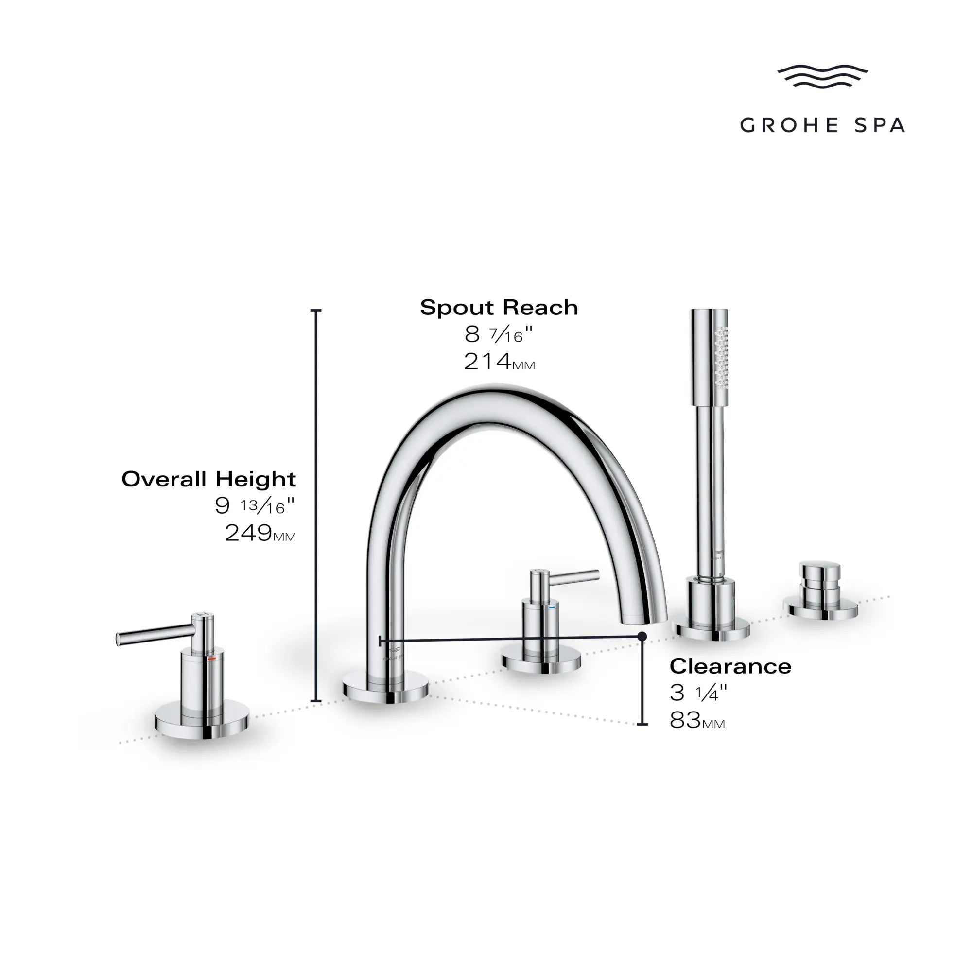 Robinet à trous pour baignoire romaine, à 2 poignée avec douchette 6,6 L/min (1,75 gpm)  // CHROME STARLIGHT GROHE // 236662_Atrio_Infographic_25274_0002_JAN2024_0_CDNwebp.webp