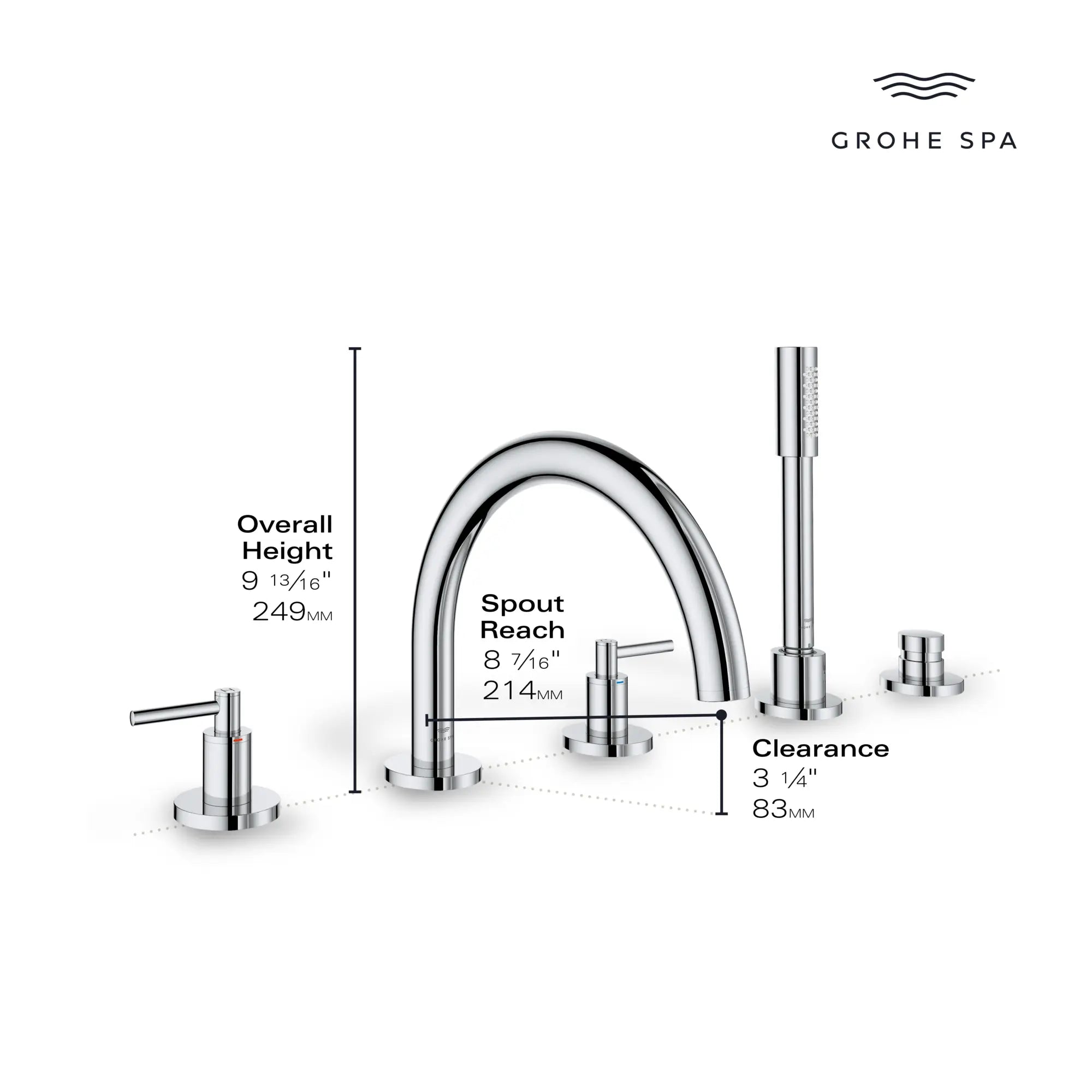 Robinet à trous pour baignoire romaine, à 2 poignée avec douchette 6,6 L/min (1,75 gpm) // CHROME STARLIGHT GROHE // 236662_Atrio_Infographic_25274_0002_MAY2026_1_CDNwebp.webp