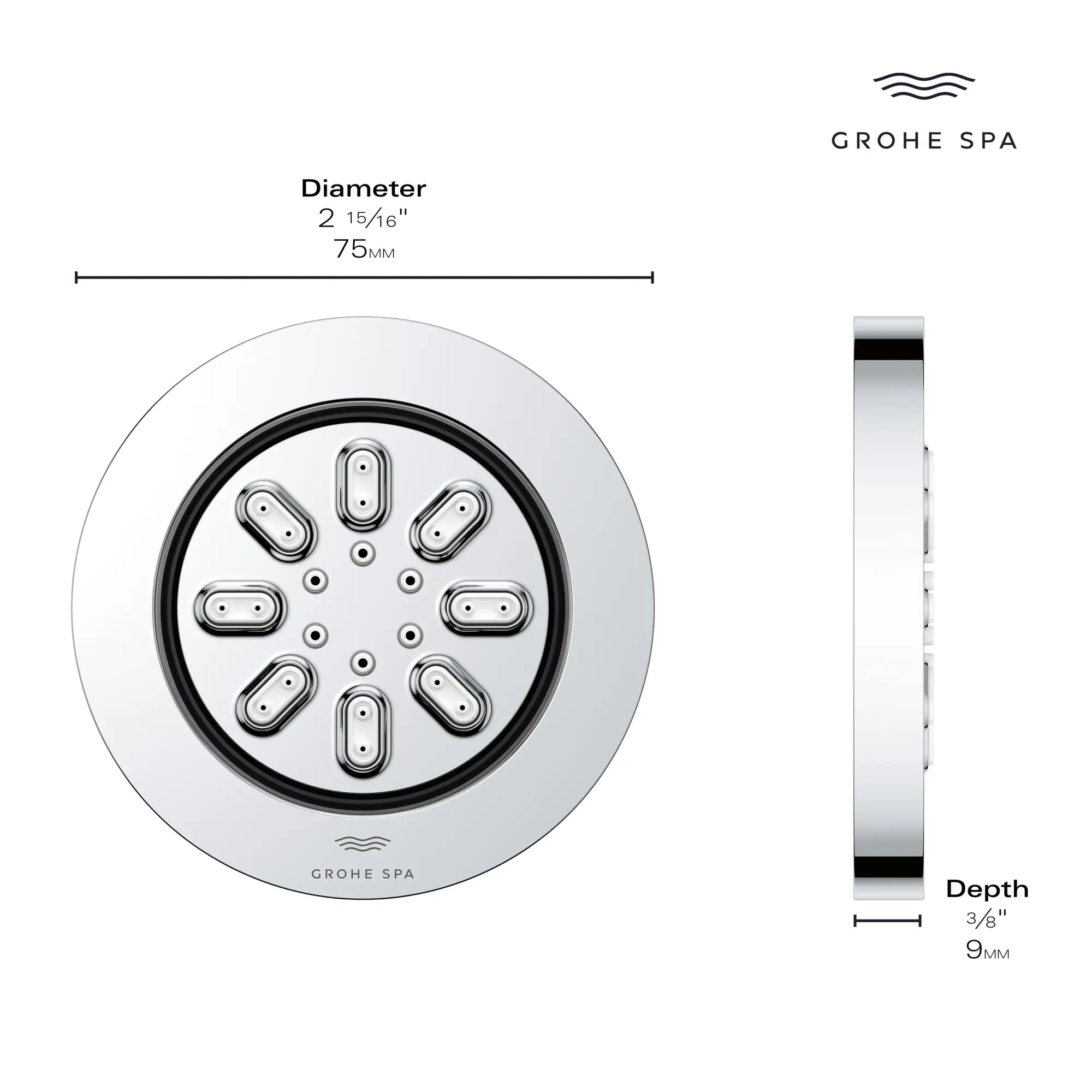 Jet de corps - 2 jets, 3,3 L/min (0,9 gpm) // CHROME STARLIGHT GROHE // 236666_RainshowerAqua_Infographic_26844_0003_JAN2024_CDNwebp.webp