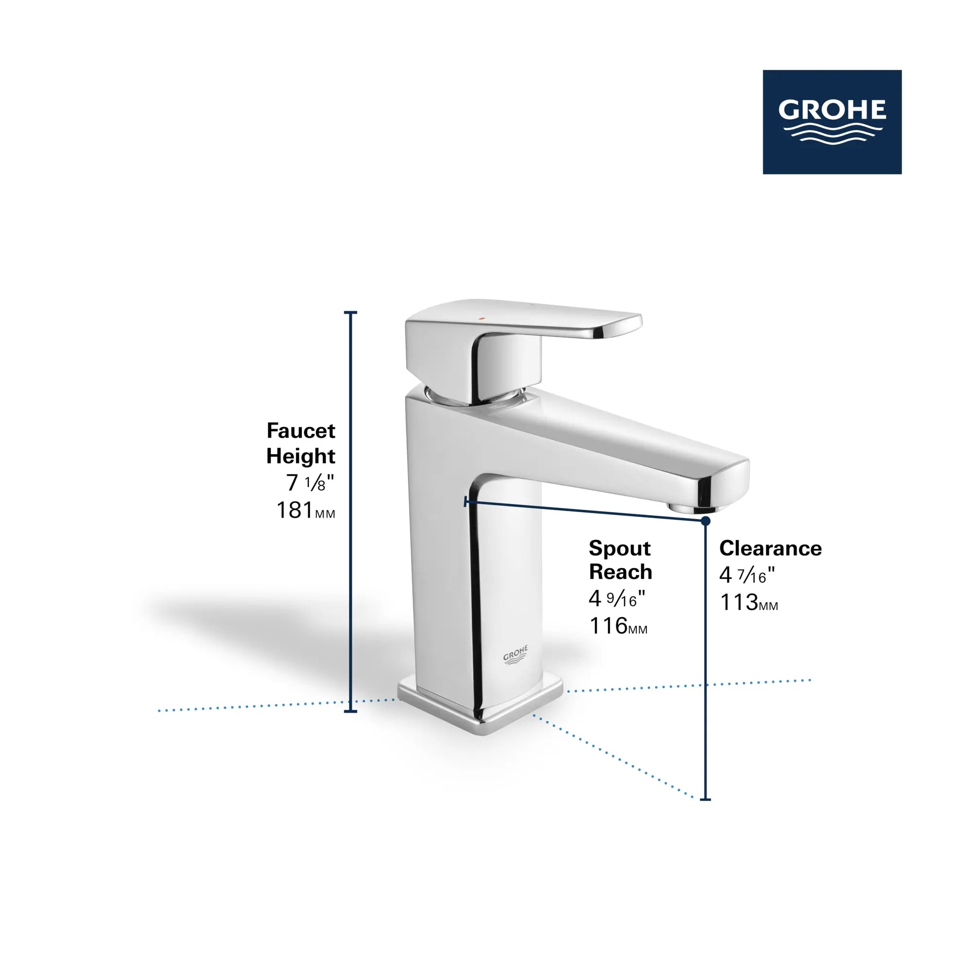 Robinet combiné de 4 po Tallinn // CHROME STARLIGHT GROHE // 236703_Tallinn_Infographic_23838_0002_JAN2024_CDNwebp.webp
