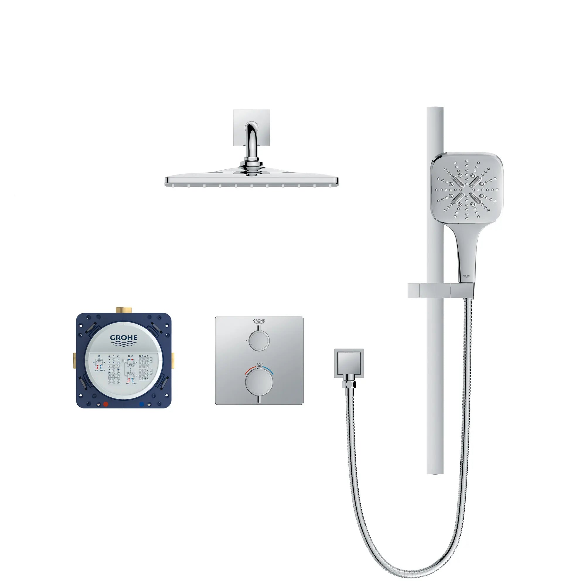Rainshower GrohTherm - Ensemble de douche thermostatique à 2 poignées à fonction double // CHROME STARLIGHT GROHE // 236910_Rainshower_SmartControl_SiloFront_1030690000_0001_Jan2024_CDNwebp.webp