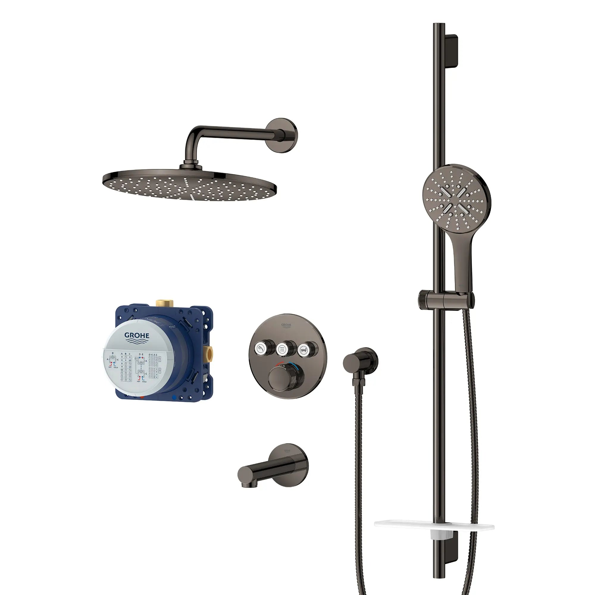 Rainshower SmartControl - Ensemble de douche thermostatique à fonction triple // GRAPHITE DUR // 236917_Rainshower_SmartControl_Siloleft_103082A00_0001_Jan2024_CDNwebp.webp