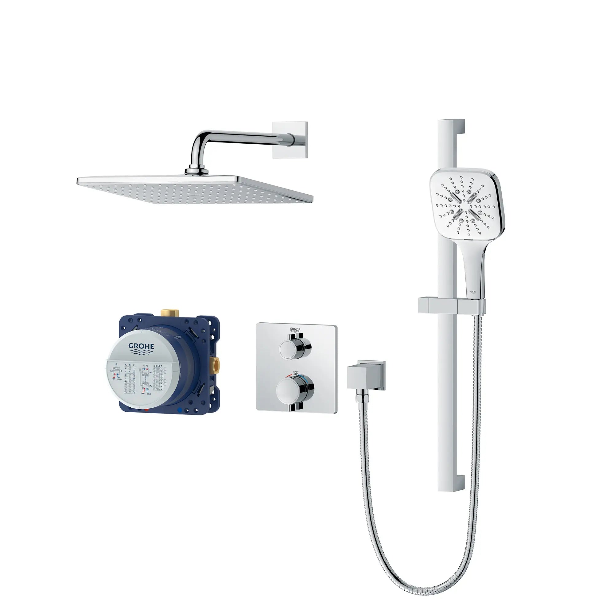 Rainshower GrohTherm - Ensemble de douche thermostatique à 2 poignées à fonction double // CHROME STARLIGHT GROHE // 236921_Rainshower_SmartControl_SiloLeft_1030690000_0001_Jan2024_CDNwebp.webp
