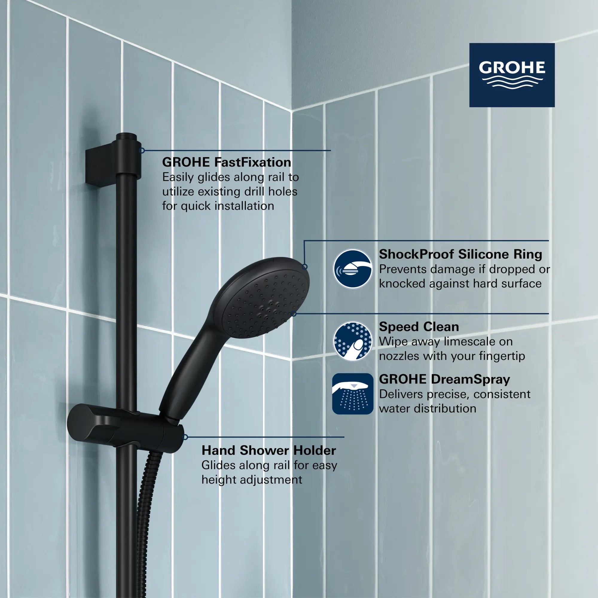 Tempesta 110 - Ensemble de barre de douche ronde, 24 po, 2 jets, 5,7 L/min (1,5 gpm) // CHROME STARLIGHT GROHE // 247193_Tempesta_Infographic_26077_0001_JUN2024_CDNwebp.webp