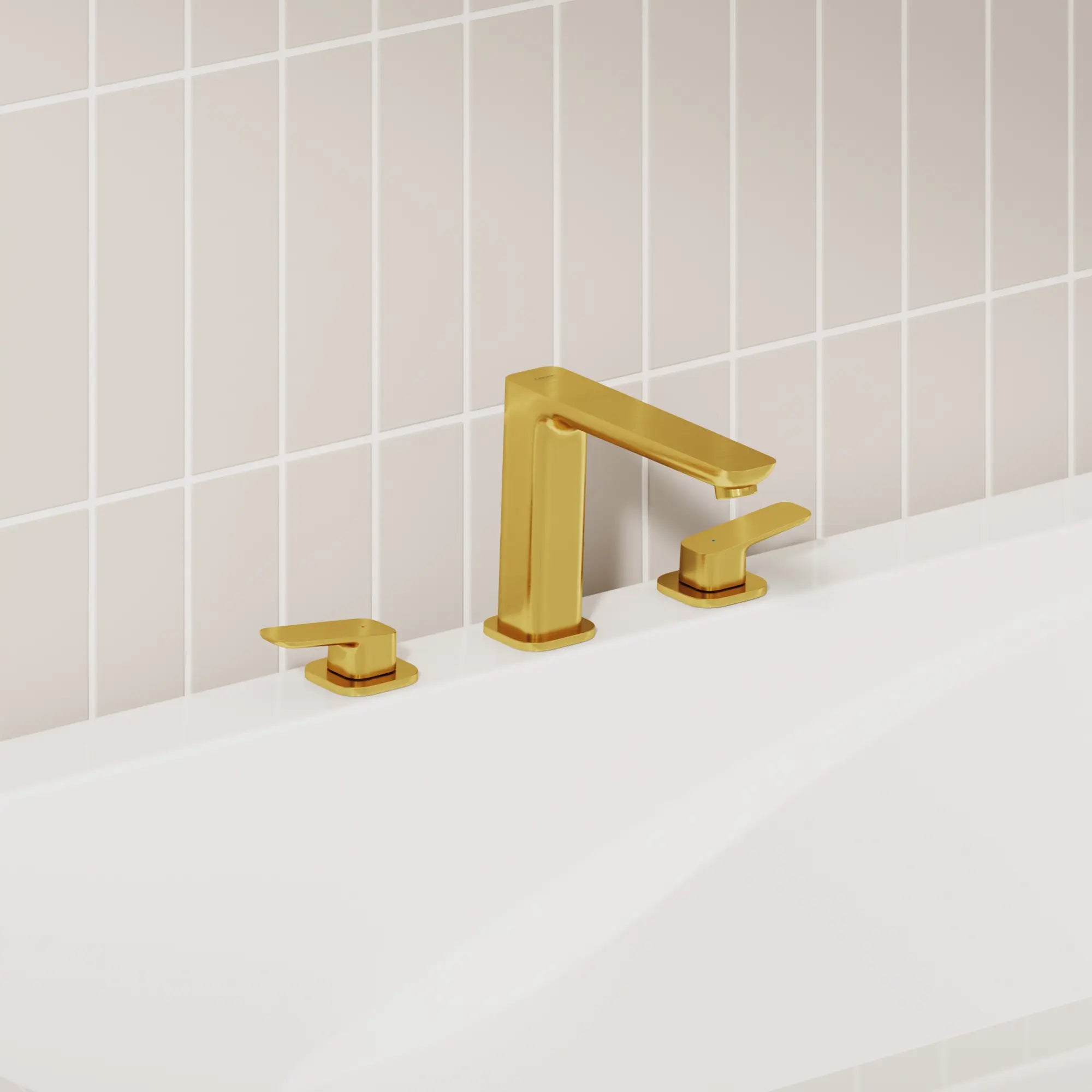 Robinet de remplissage de baignoire monté sur plan à 3 orifices et 2 manettes Cubeo // AUBE FRAÎCHE BROSSÉ // 252238_G3_Cubeo_EnvironmentMedium_101923GN0_40509GN1_0001_OCTOBER2024_CDNwebp.webp