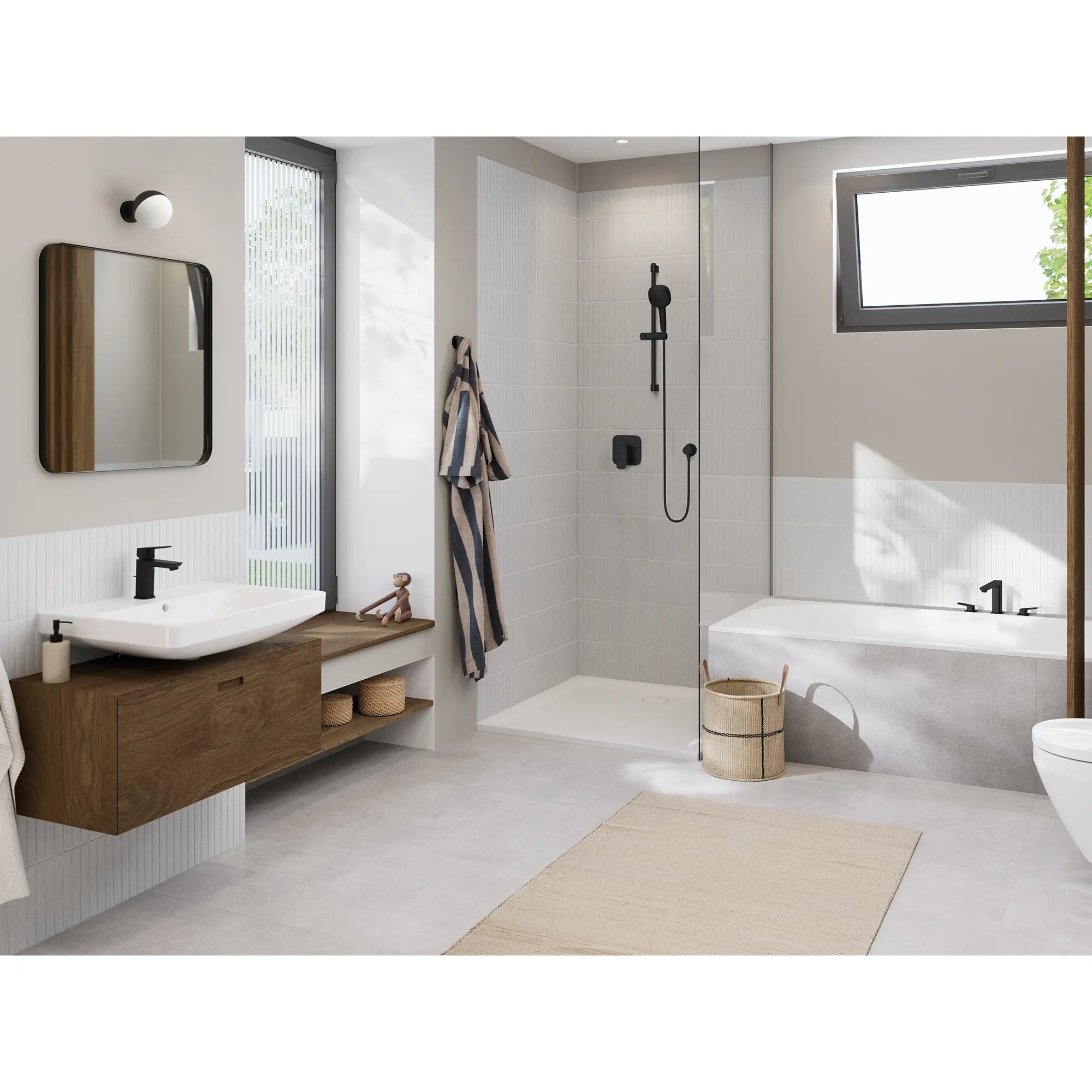 Robinet de salle de bain à orifice et manette uniques Cubeo, taille P, 4,5 l/min (1,2 gal/min) // NOIR MAT // 260328_GROHE_Cubeo_Rubber_EnvironmentFull_1018982430_1019232430_1019282430_269062432_266362431_0002_JANUARY2025_1_CDNwebp.webp