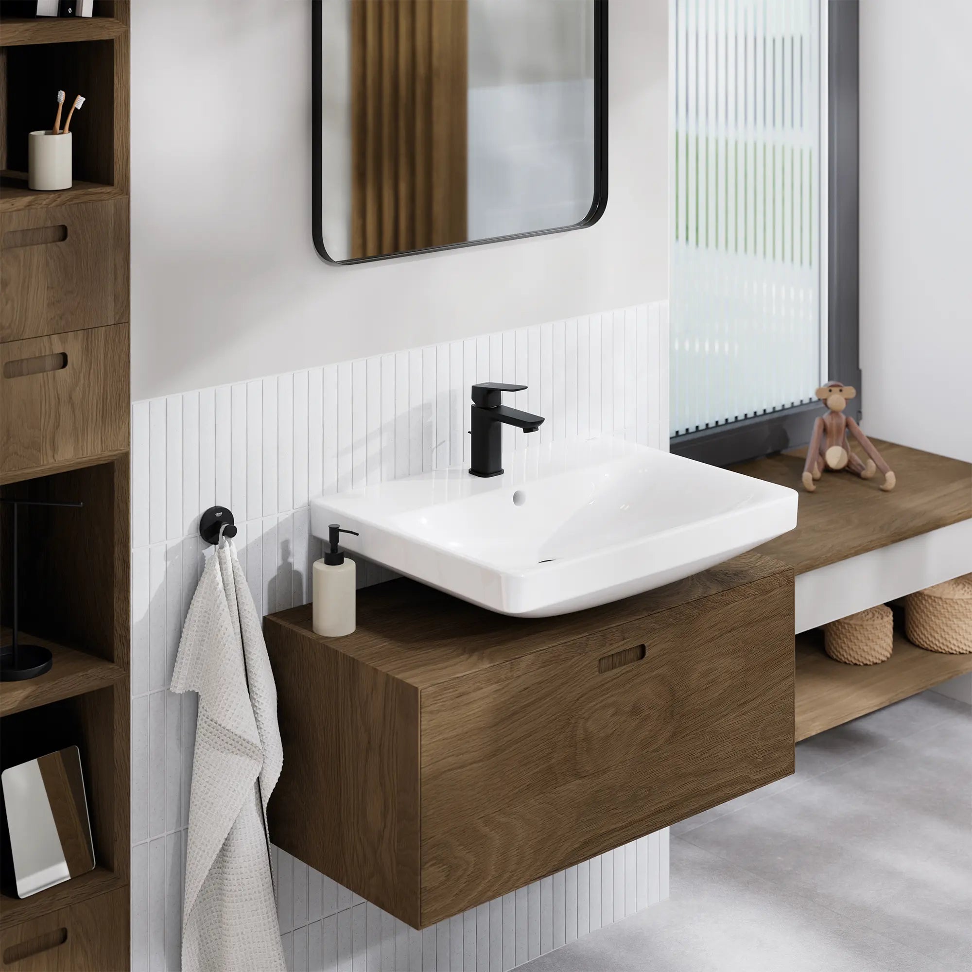 Robinet de salle de bain à orifice et manette uniques Cubeo, taille P, 4,5 l/min (1,2 gal/min) // NOIR MAT // 260329_GROHE_Cubeo_Rubber_EnvironmentCloseUp_1018982430_0004_JANUARY2025_CDNwebp.webp