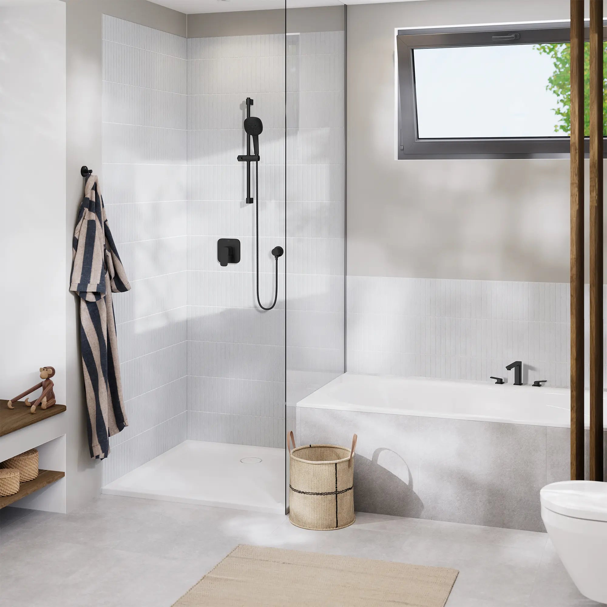 Robinet de remplissage de baignoire monté sur plan à 3 orifices et 2 manettes Cubeo // NOIR MAT // 260330_GROHE_Cubeo_Rubber_EnvironmentMedium_1019232430_1019282430_269062432_266362431_0001_JANUARY2025_CDNwebp.webp