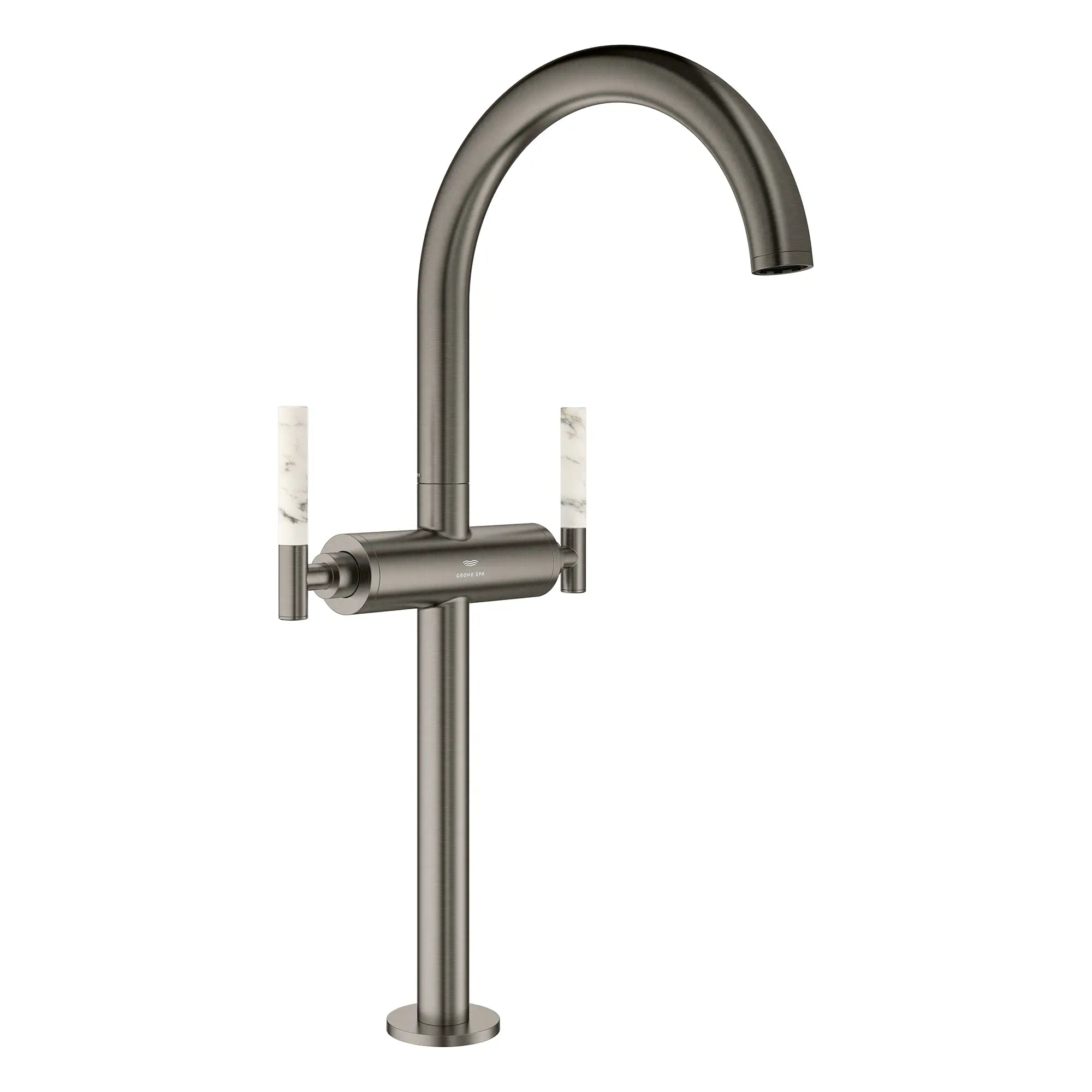Robinet monotrou pour vasque, à deux poignée, à montage sur plan 4,5 L/min (1,2 gpm) // BRUSHED HARD GRAPHITE // 266483_Atrio_PC_SiloRight_21161AL00_48458AL0_0001_July2025_0_CDNwebp.webp