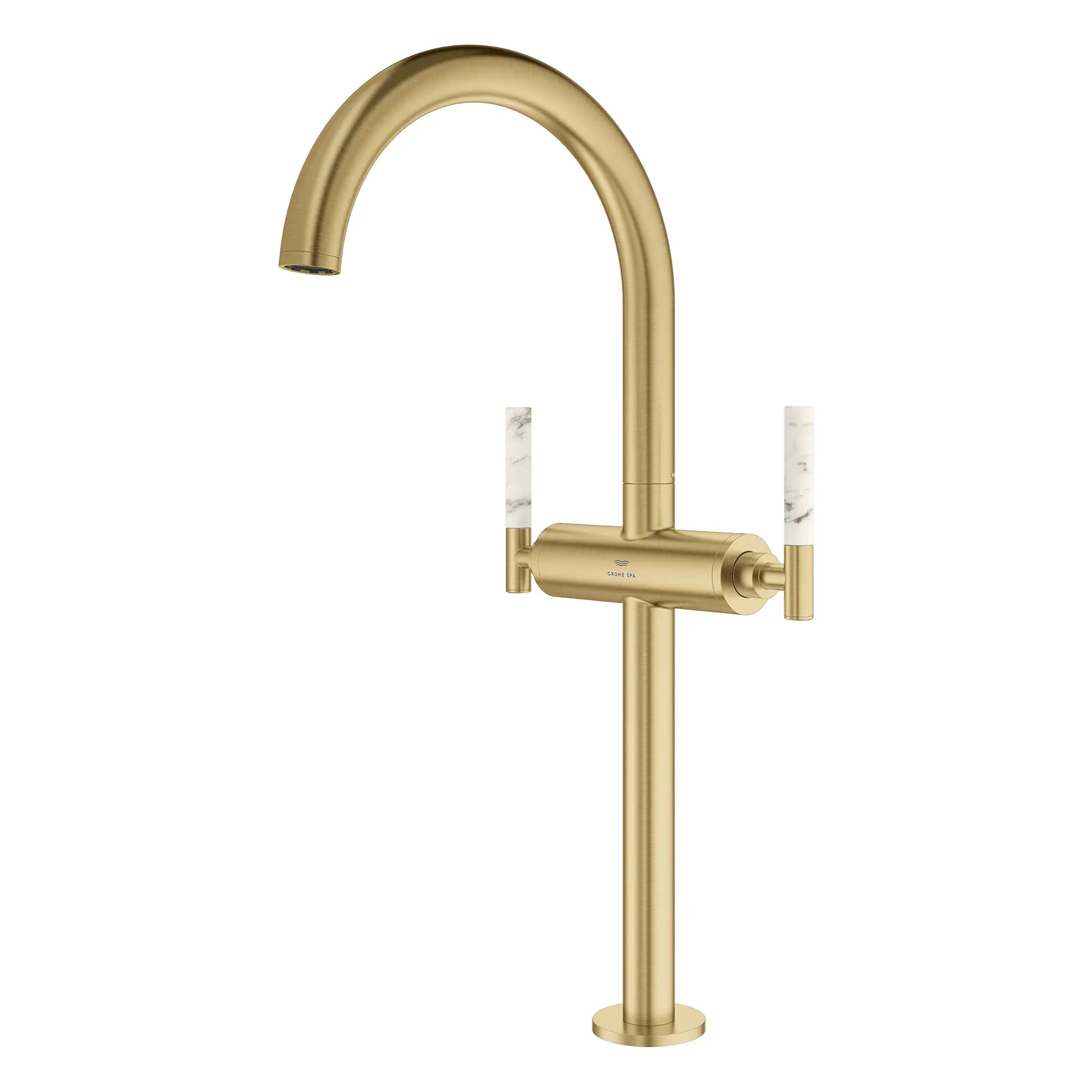 Robinet monotrou pour vasque, à deux poignée, à montage sur plan 4,5 L/min (1,2 gpm) // BRUSHED COOL SUNRISE // 266613_Atrio_PC_SiloLeft_21161GN00_48458GN00_0001_July2025_0_CDNwebp.webp