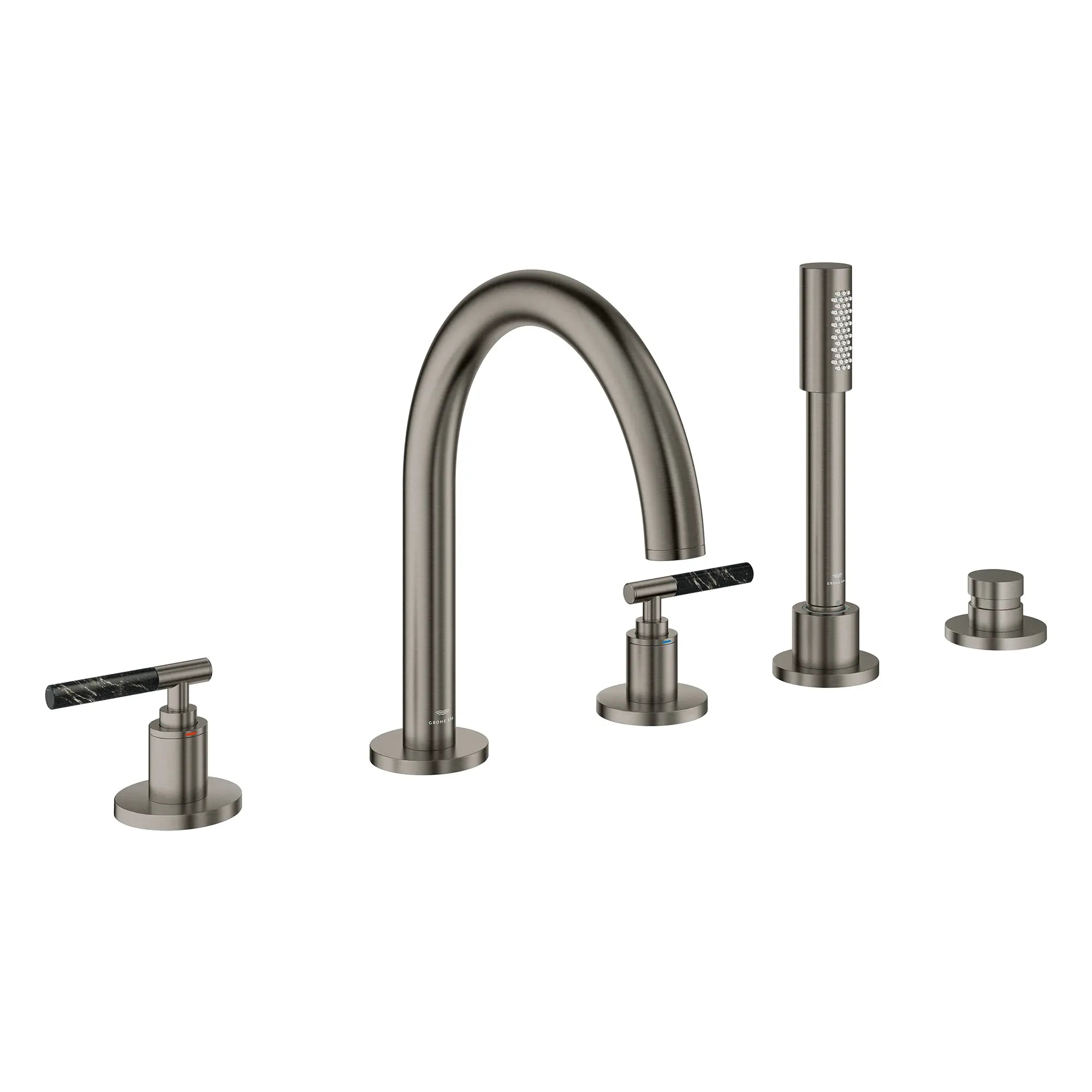 Robinet à trous pour baignoire romaine, à 2 poignée avec douchette 6,6 L/min (1,75 gpm) // BRUSHED HARD GRAPHITE // 266618_Atrio_PC_SiloRight_25274AL00_48465AL00_0001_July2025_0_CDNwebp.webp
