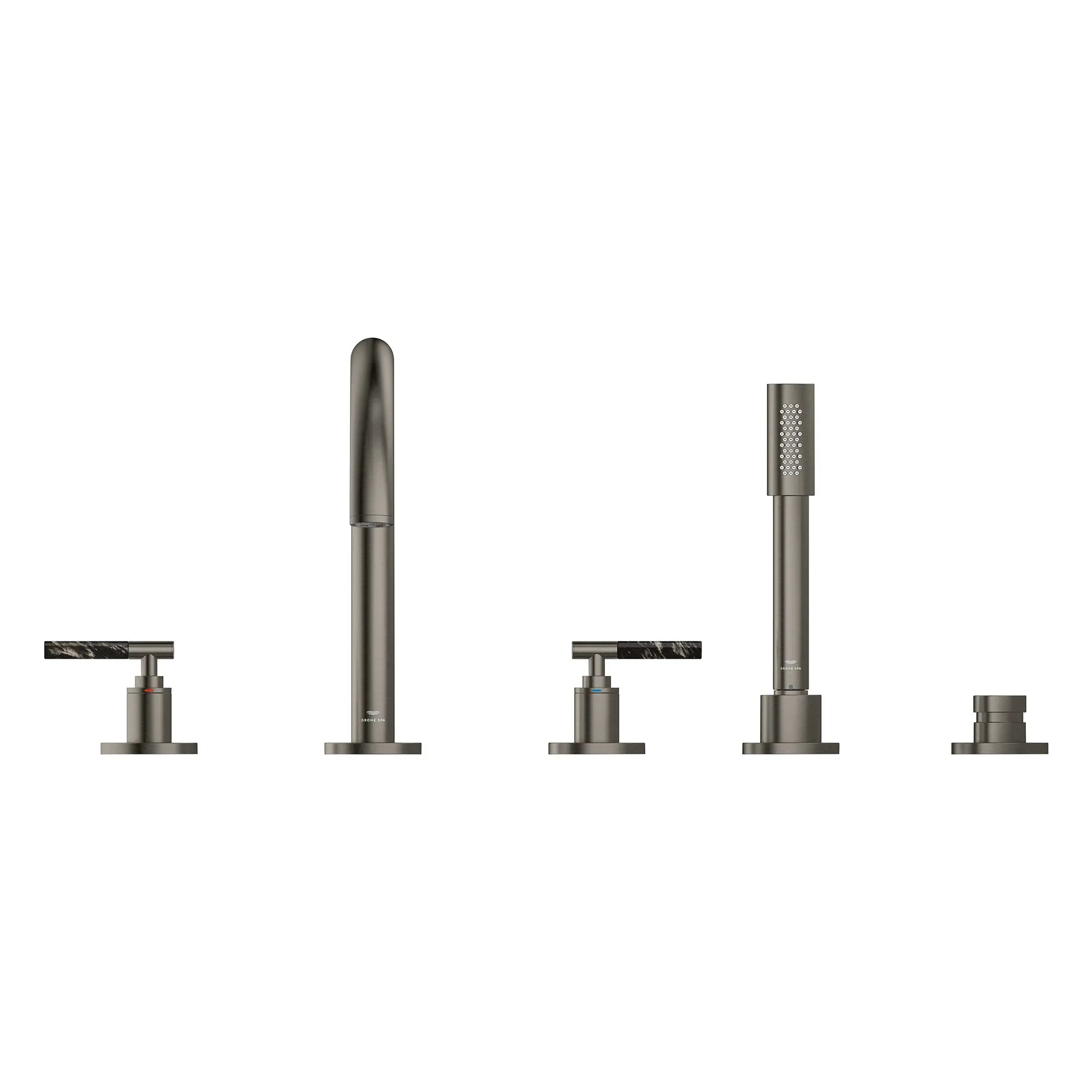 Robinet à trous pour baignoire romaine, à 2 poignée avec douchette 6,6 L/min (1,75 gpm) // BRUSHED HARD GRAPHITE // 266619_Atrio_PC_SiloFront_25274AL00_48465AL00_0001_July2025_0_CDNwebp.webp
