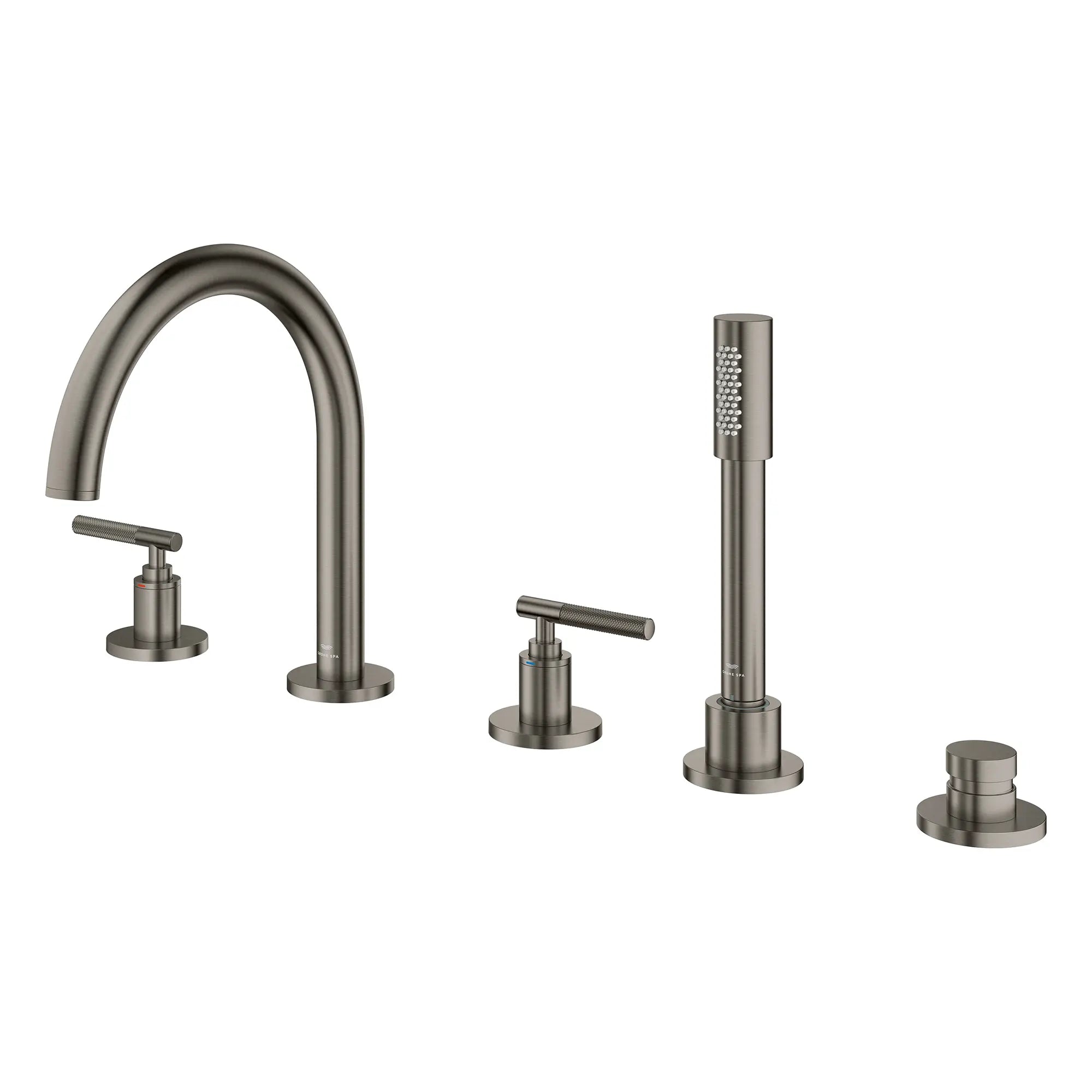 Robinet à trous pour baignoire romaine, à 2 poignée avec douchette 6,6 L/min (1,75 gpm) // BRUSHED HARD GRAPHITE // 266620_Atrio_PC_SiloLeft_25274AL00_48651AL00_0001_July2025_0_CDNwebp.webp