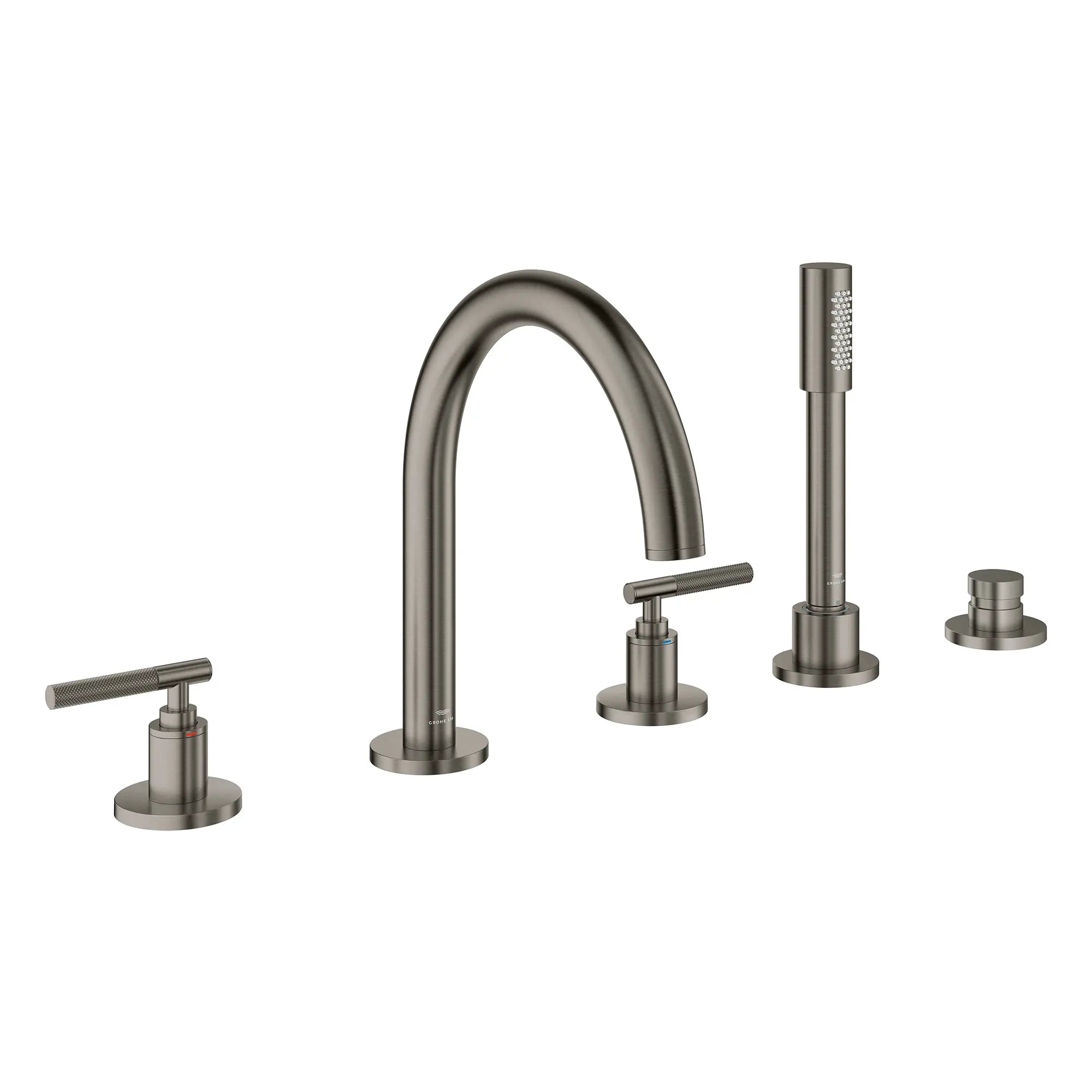 Robinet à trous pour baignoire romaine, à 2 poignée avec douchette 6,6 L/min (1,75 gpm) // BRUSHED HARD GRAPHITE // 266621_Atrio_PC_SiloRight_25274AL00_48651AL00_0001_July2025_0_CDNwebp.webp