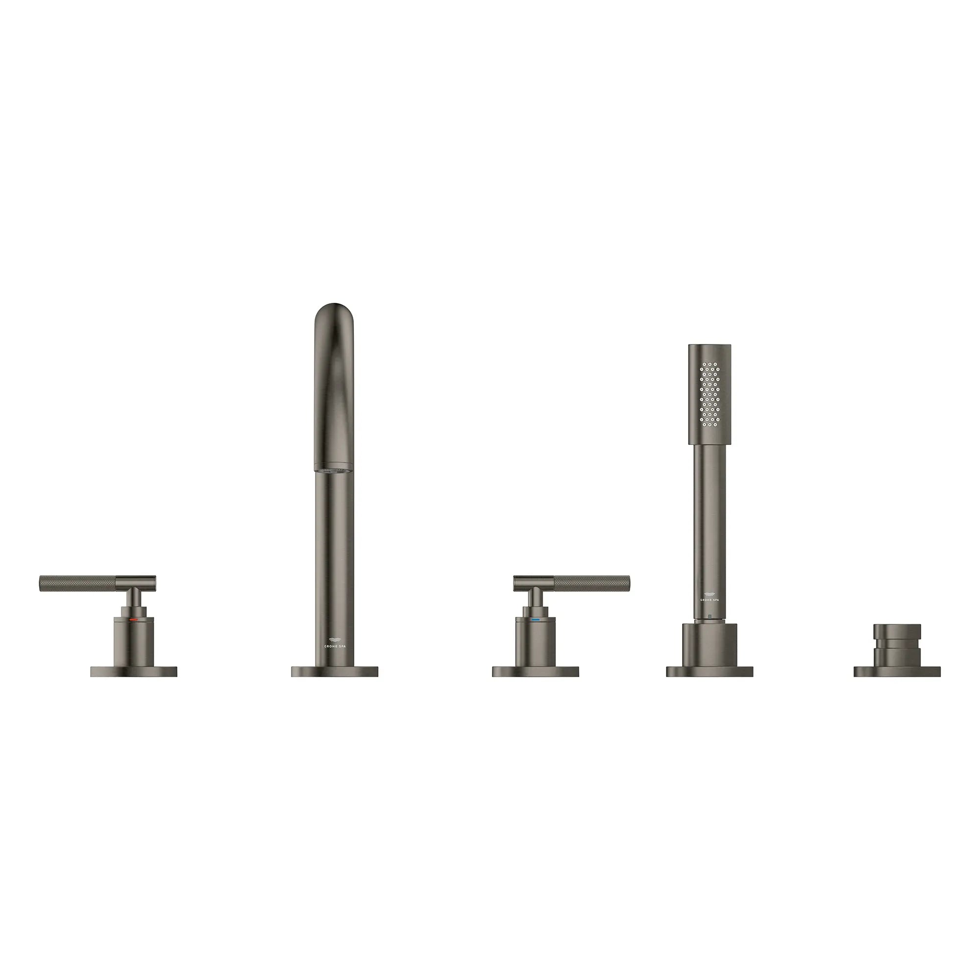 Robinet à trous pour baignoire romaine, à 2 poignée avec douchette 6,6 L/min (1,75 gpm) // BRUSHED HARD GRAPHITE // 266623_Atrio_PC_SiloFront_25274AL00_48651AL00_0001_July2025_0_CDNwebp.webp