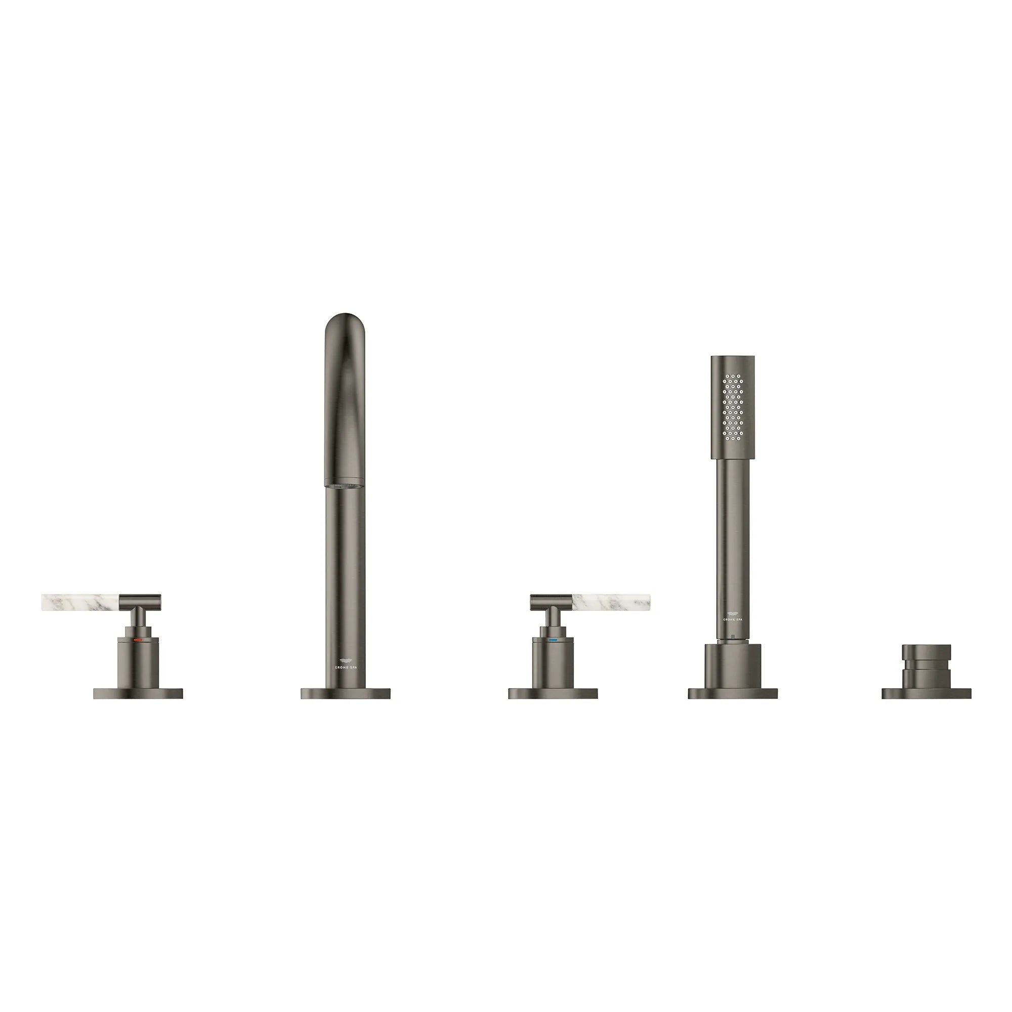 Robinet à trous pour baignoire romaine, à 2 poignée avec douchette 6,6 L/min (1,75 gpm) // BRUSHED HARD GRAPHITE // 266633_Atrio_PC_SiloFront_25274AL00_48464AL00_0001_July2025_0_CDNwebp.webp