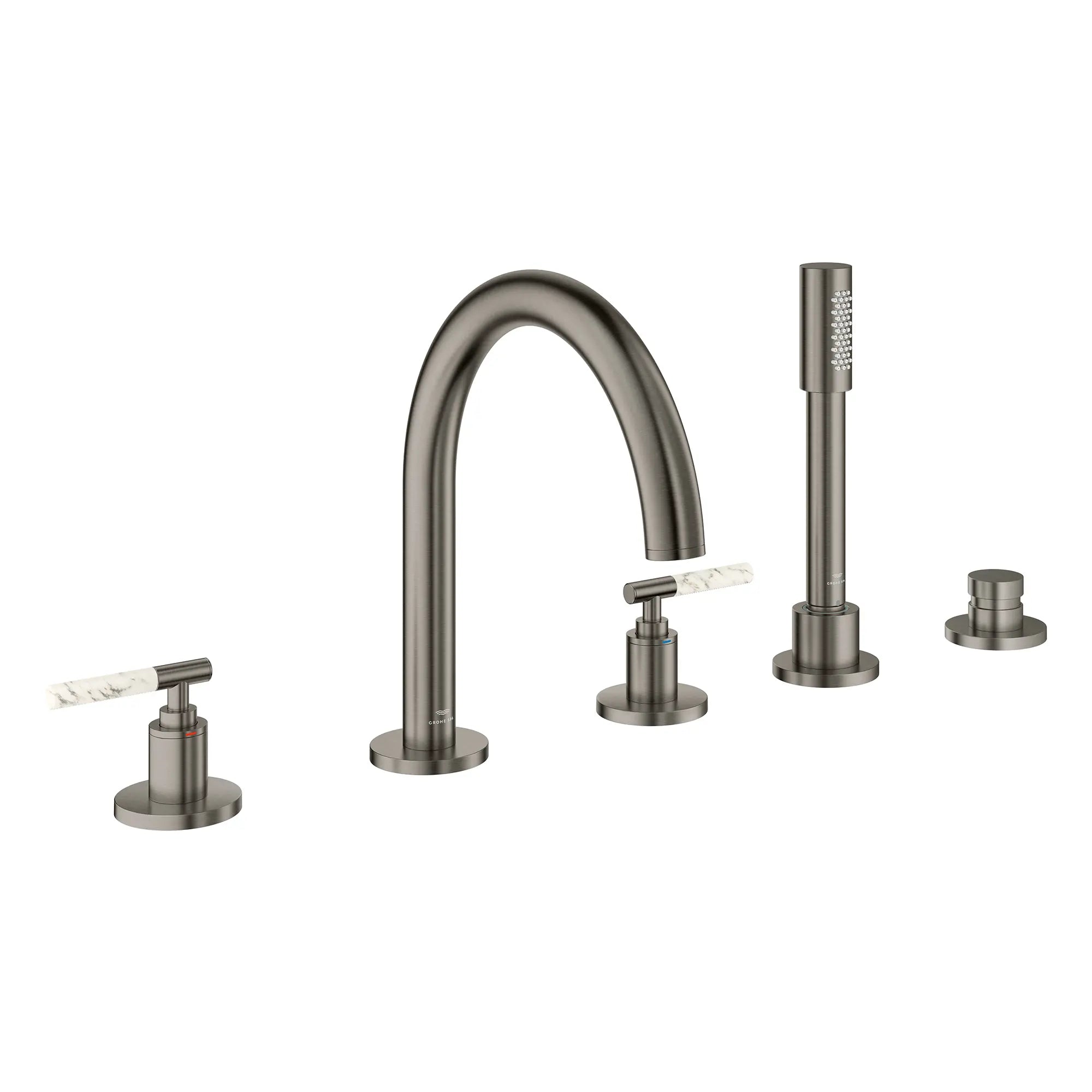 Robinet à trous pour baignoire romaine, à 2 poignée avec douchette 6,6 L/min (1,75 gpm) // BRUSHED HARD GRAPHITE // 266635_Atrio_PC_SiloRight_25274AL00_48464AL00_0001_July2025_0_CDNwebp.webp
